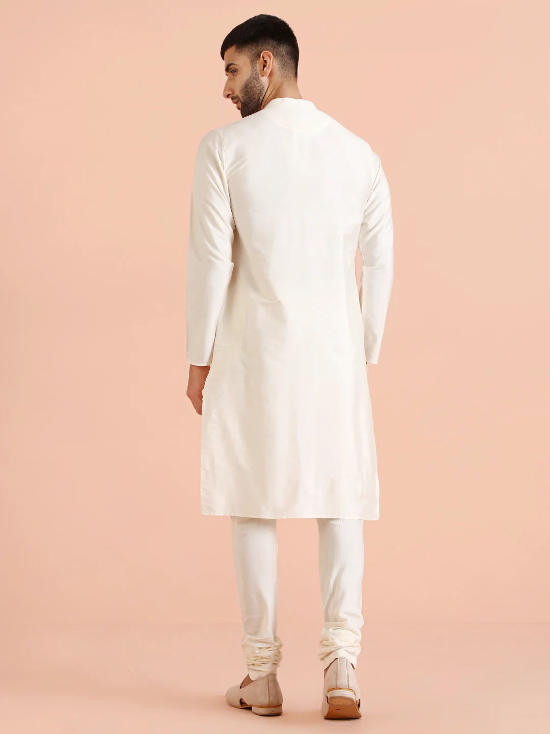 Cream Silk Blend Sequin Work Kurta - Image 4