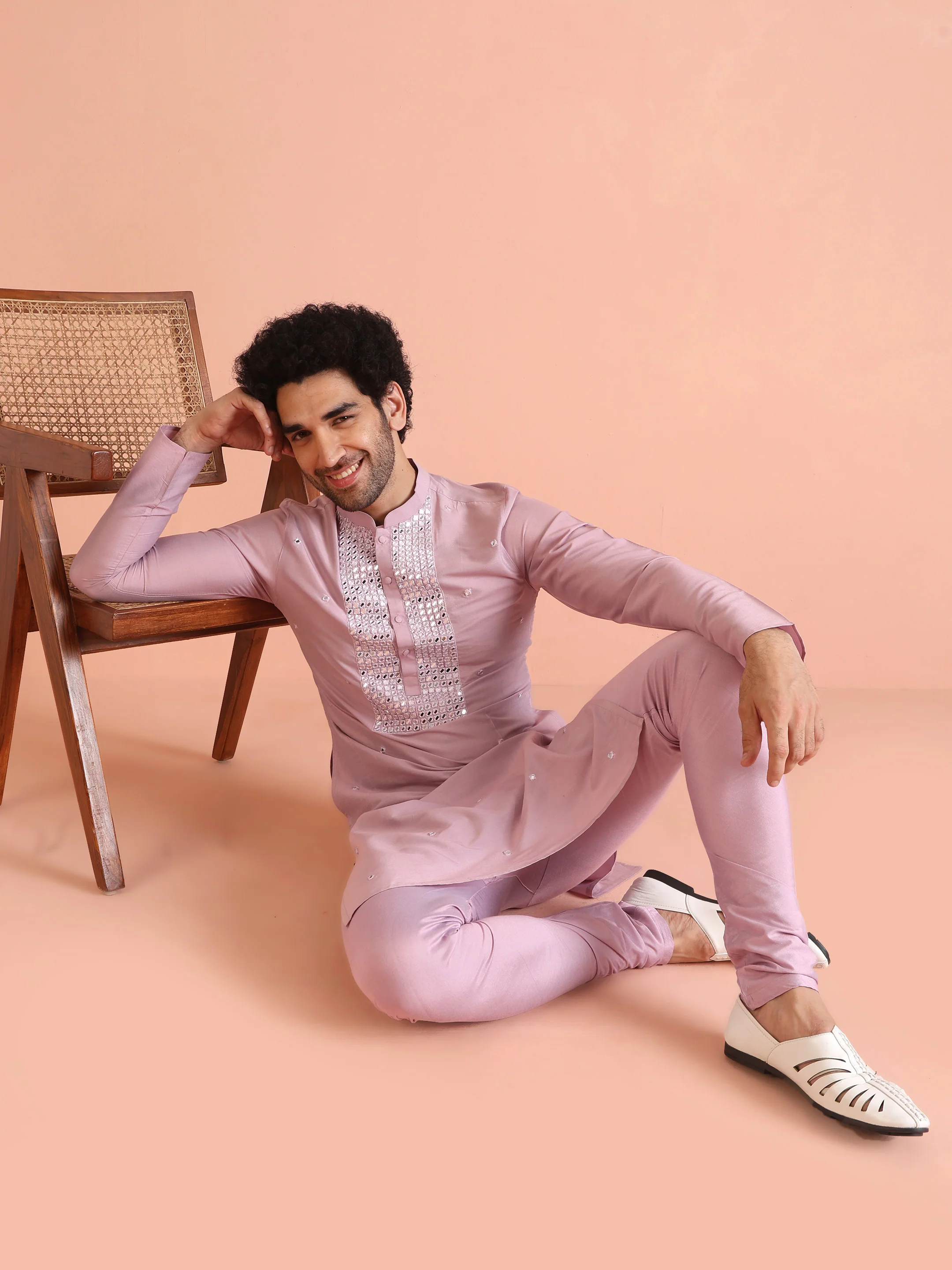 Light Pink Embroidered Kurta Churidar Set