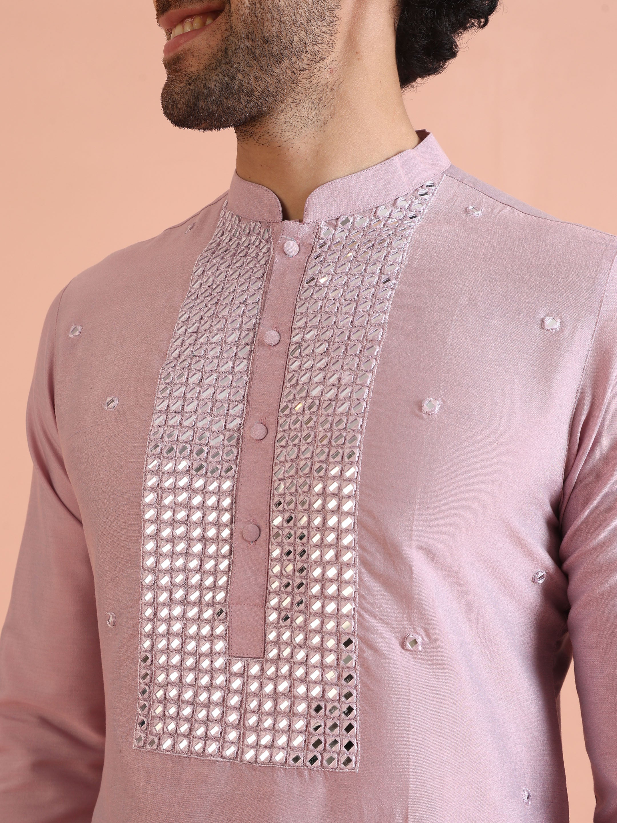 Light Pink Embroidered Kurta Churidar Set - Image 5