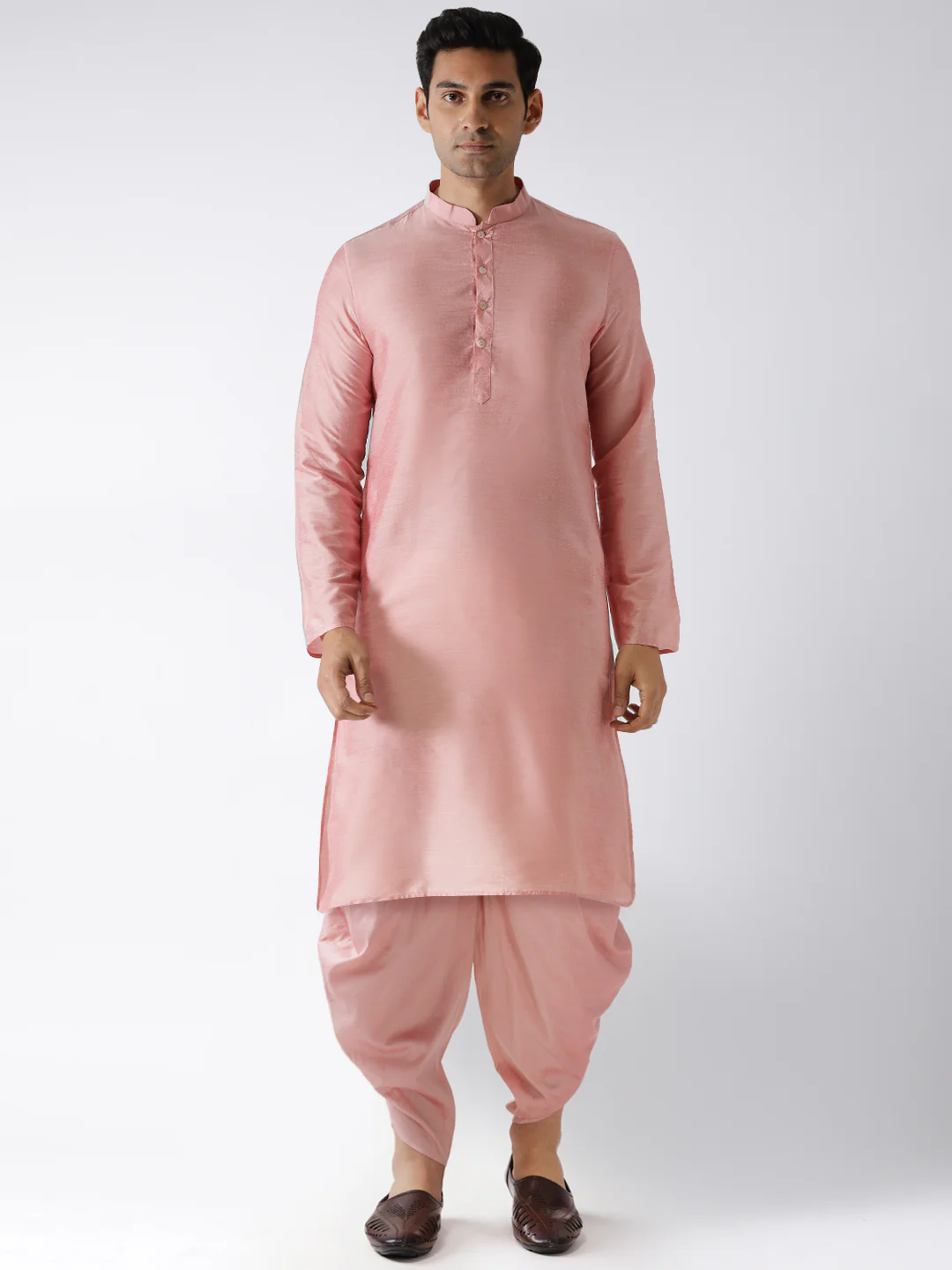 Men Pink Kurta Dhoti Set