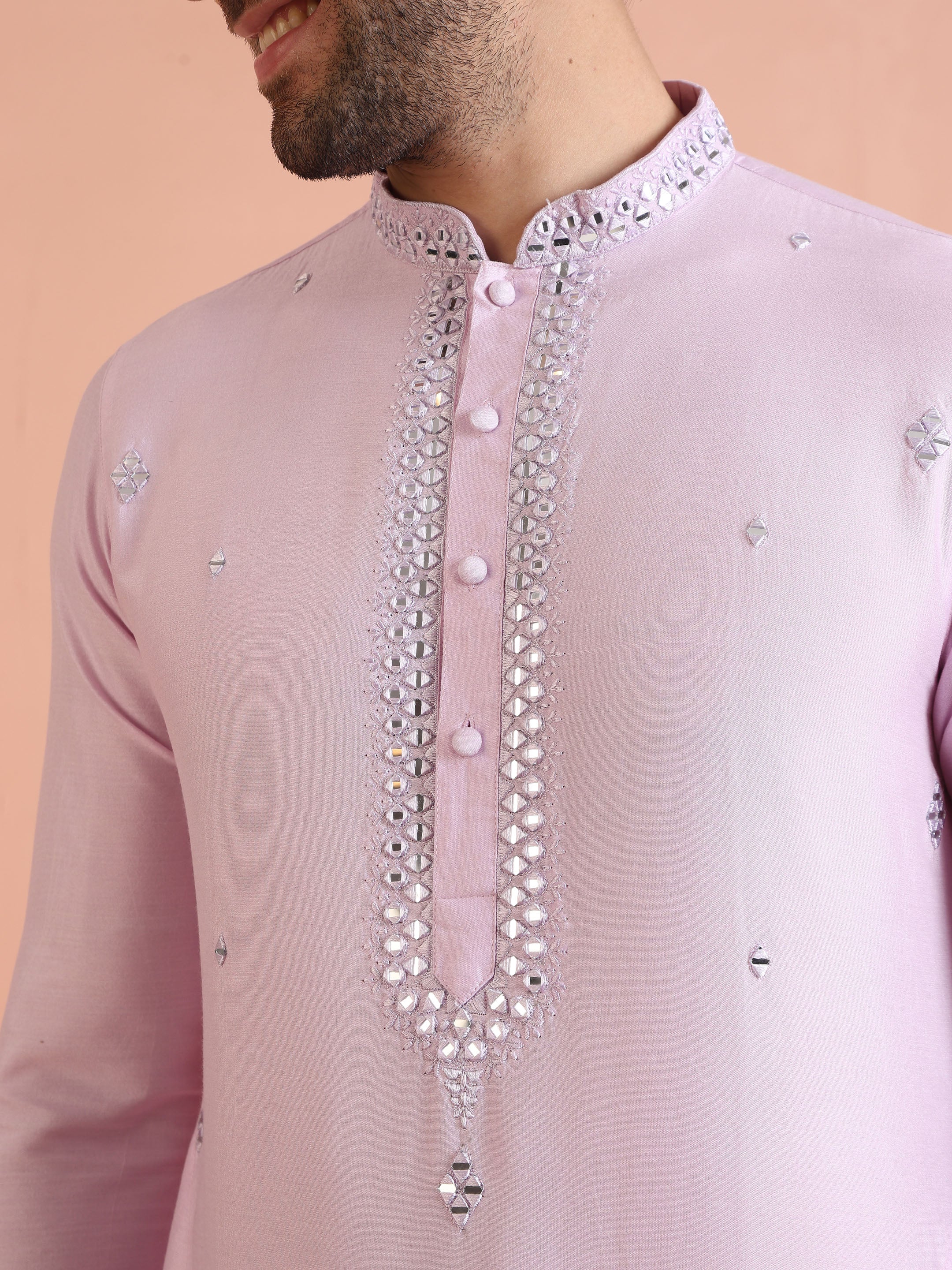 Light Pink Cotton Blend Embroidered Kurta with Intricate Neckline - Image 6