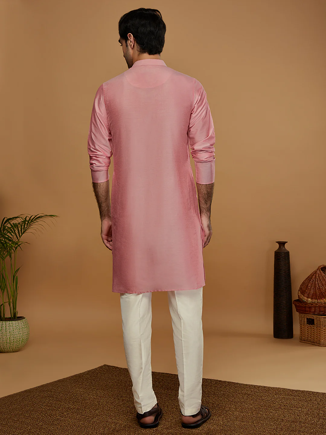 Pink Silk Blend Kurta Set with White Trouser – Elegant Festive & Wedding Outfit - Image 4