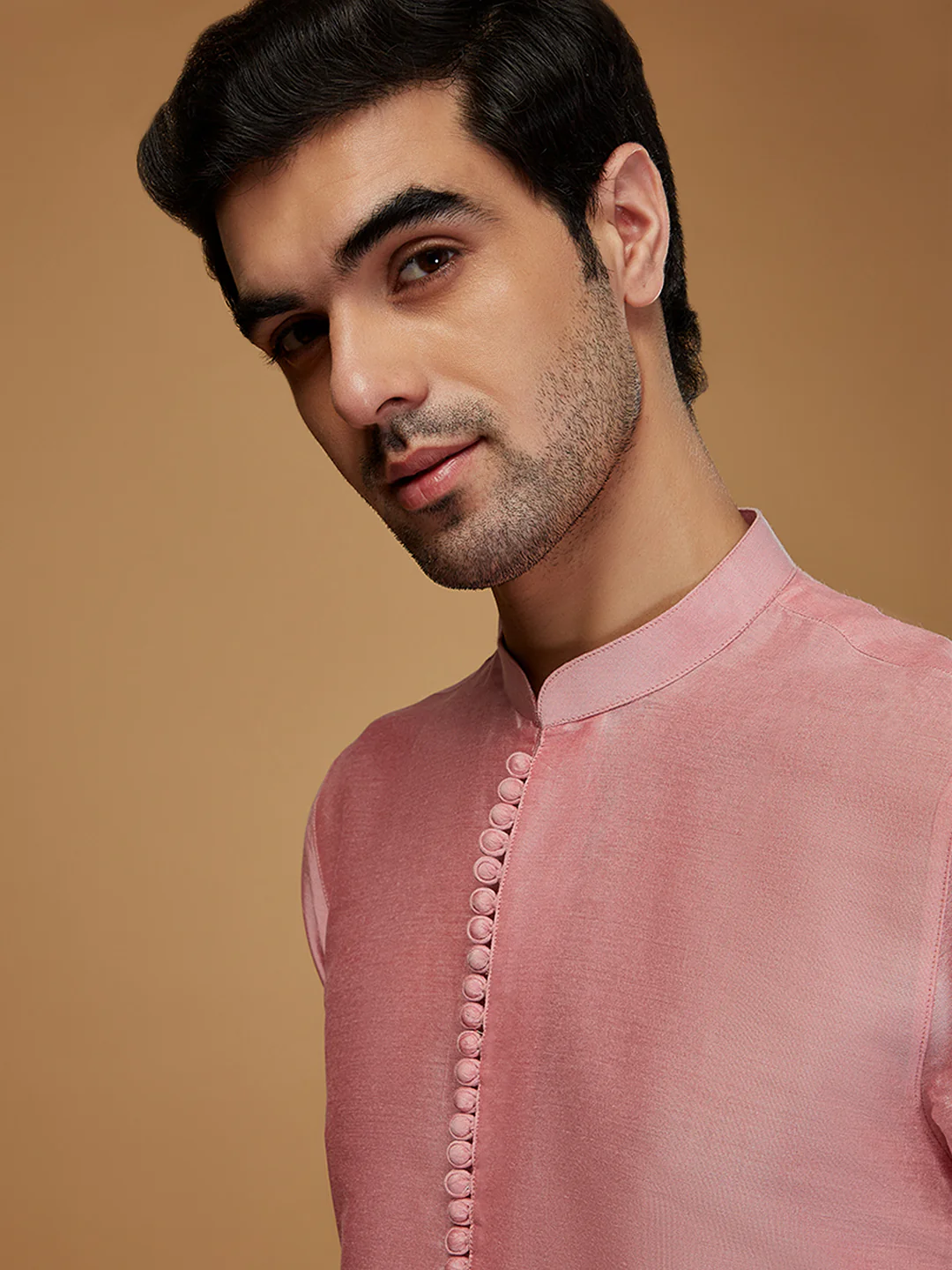 Pink Silk Blend Kurta Set with White Trouser – Elegant Festive & Wedding Outfit - Image 5