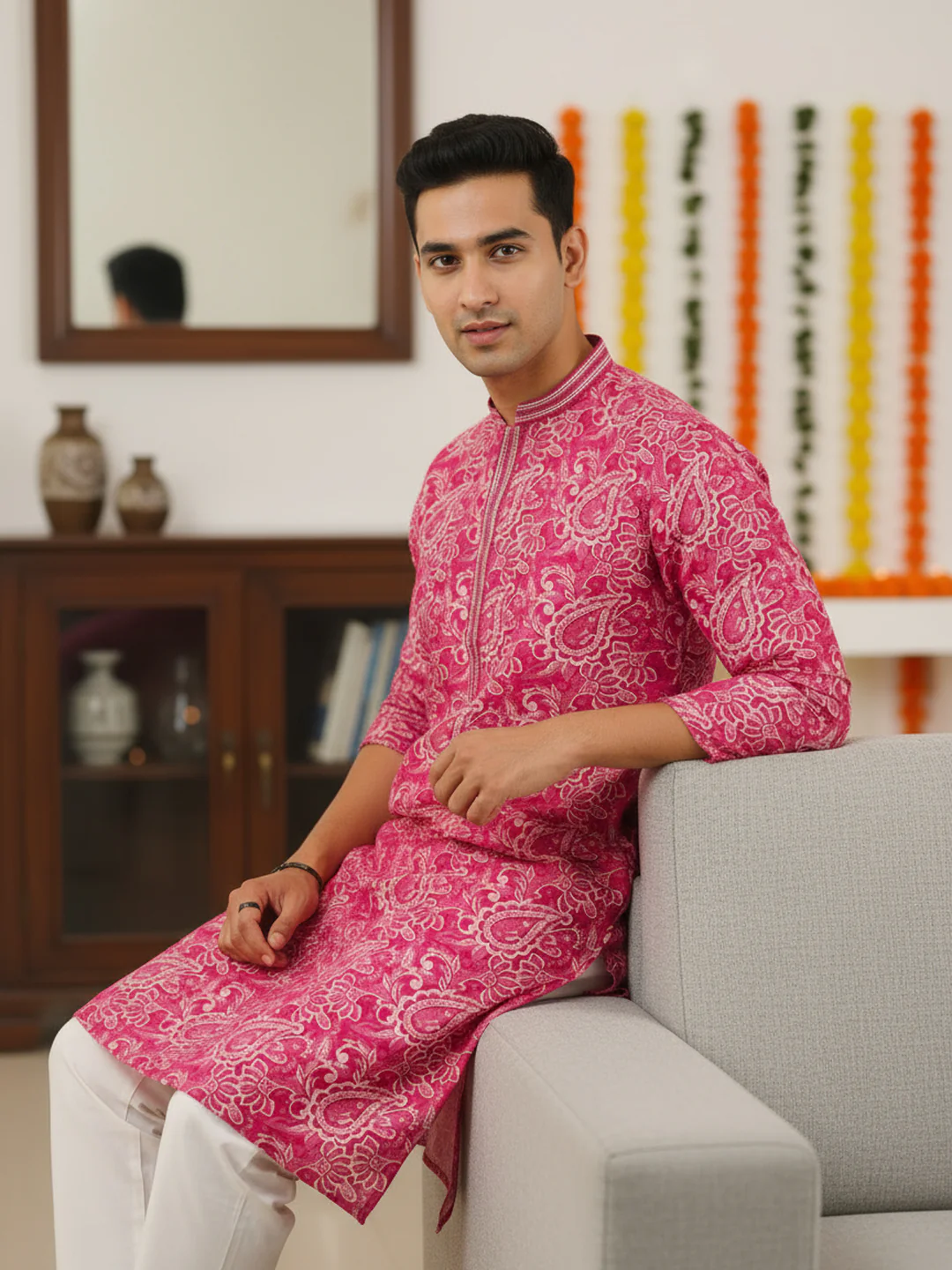 Hot Pink Paisley Kurta Churidar Set
