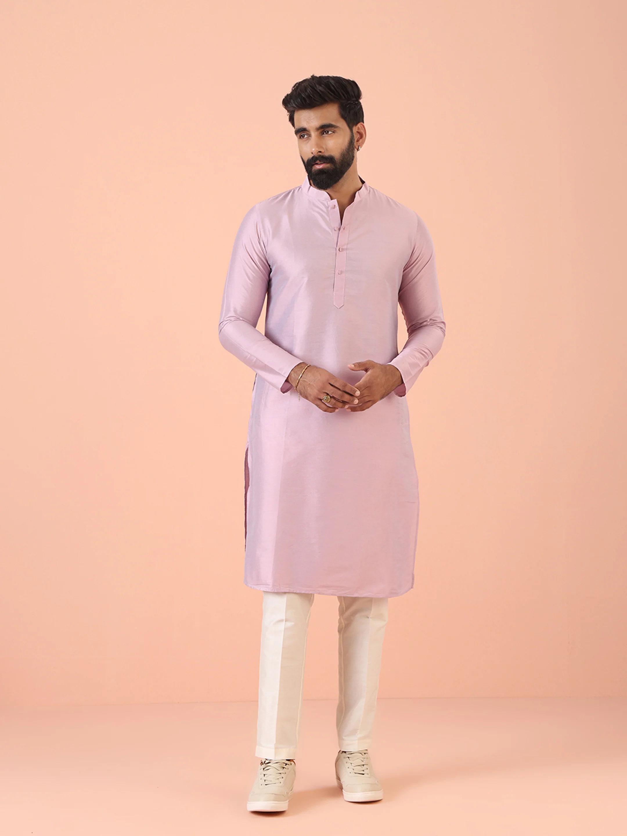 Men Pink Regular Fit Solid Kurta Trouser Set