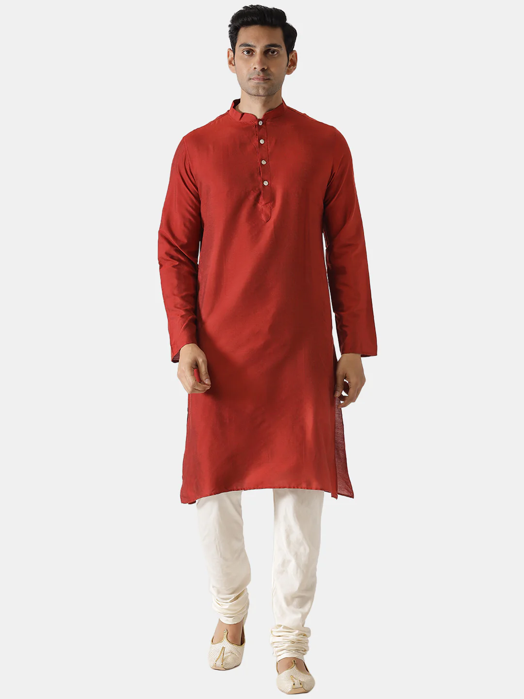 Men Red Solid Kurta Churidar Set