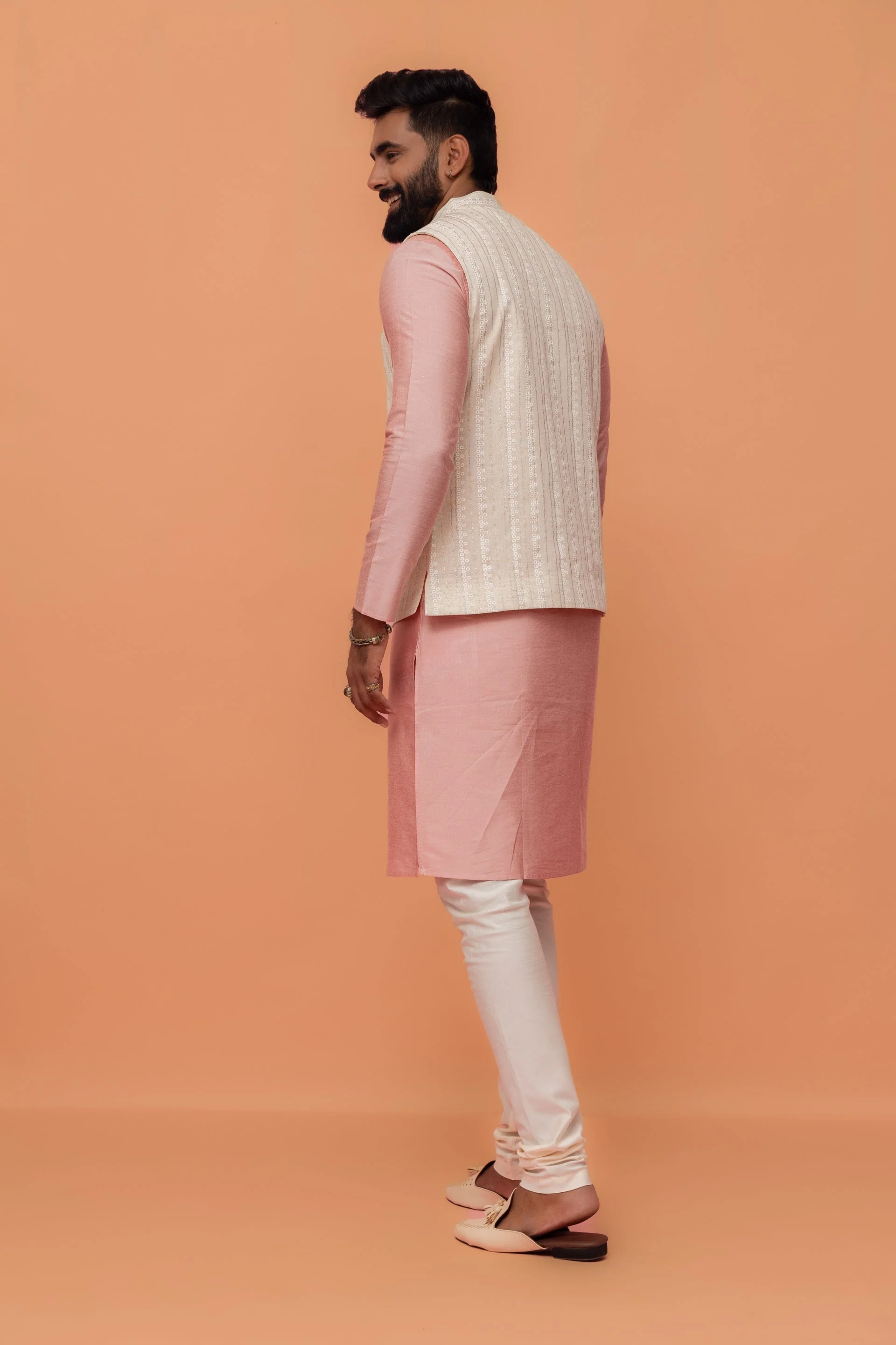 Beige Silk Blend Embroidered Nehru Jacket - Image 11