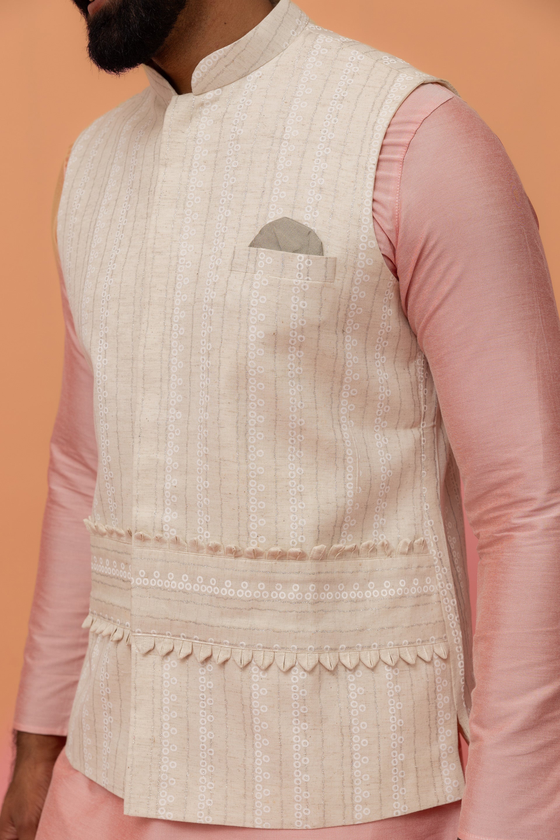 Beige Silk Blend Embroidered Nehru Jacket - Image 19