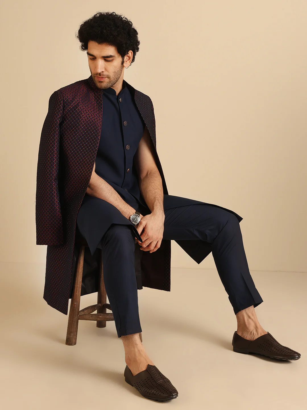 Men Wine Jacket Indowestern Trouser Set
