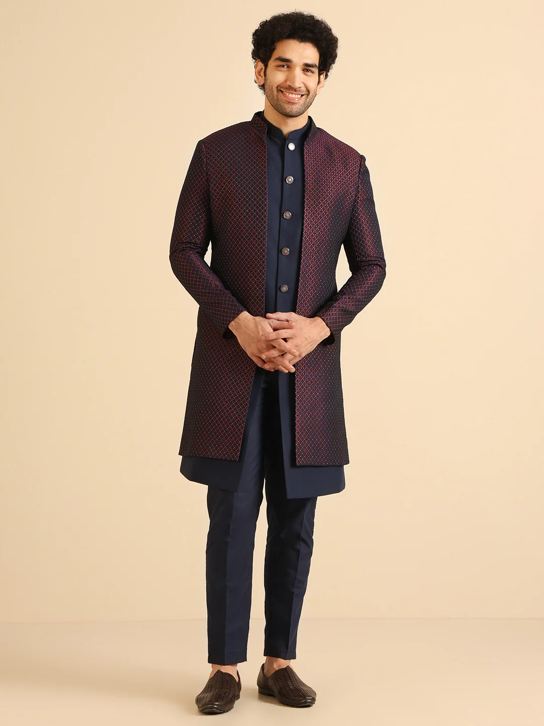 Men Wine Jacket Indowestern Trouser Set - Image 2