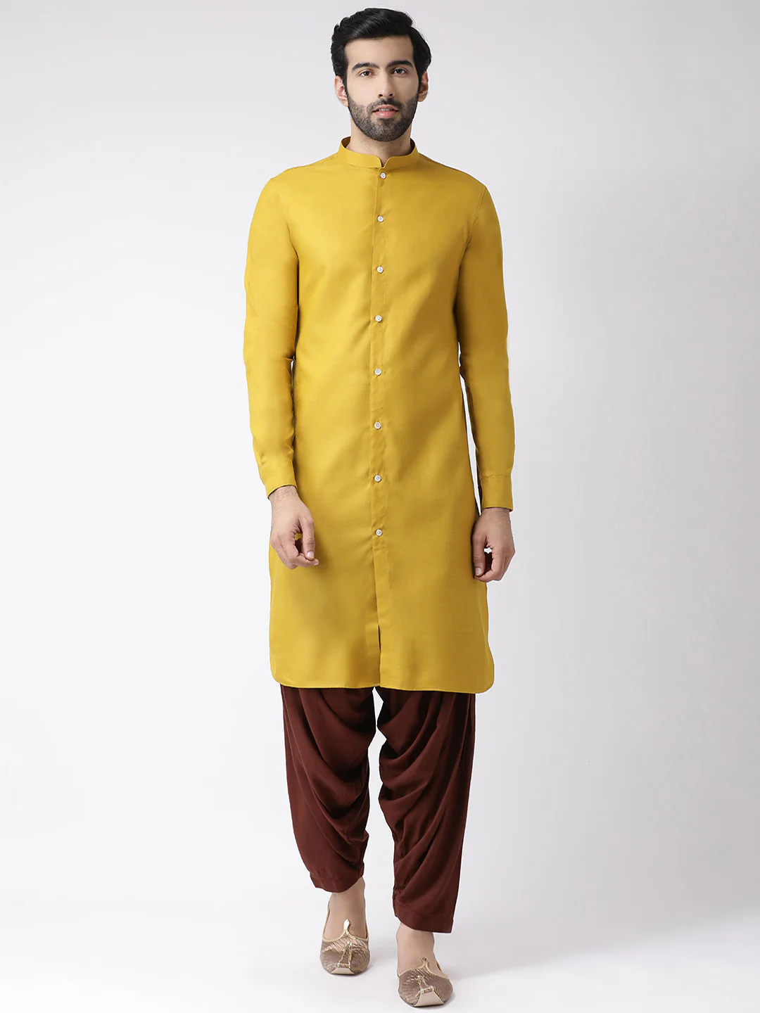 Men Yellow Solid Dyed Kurta