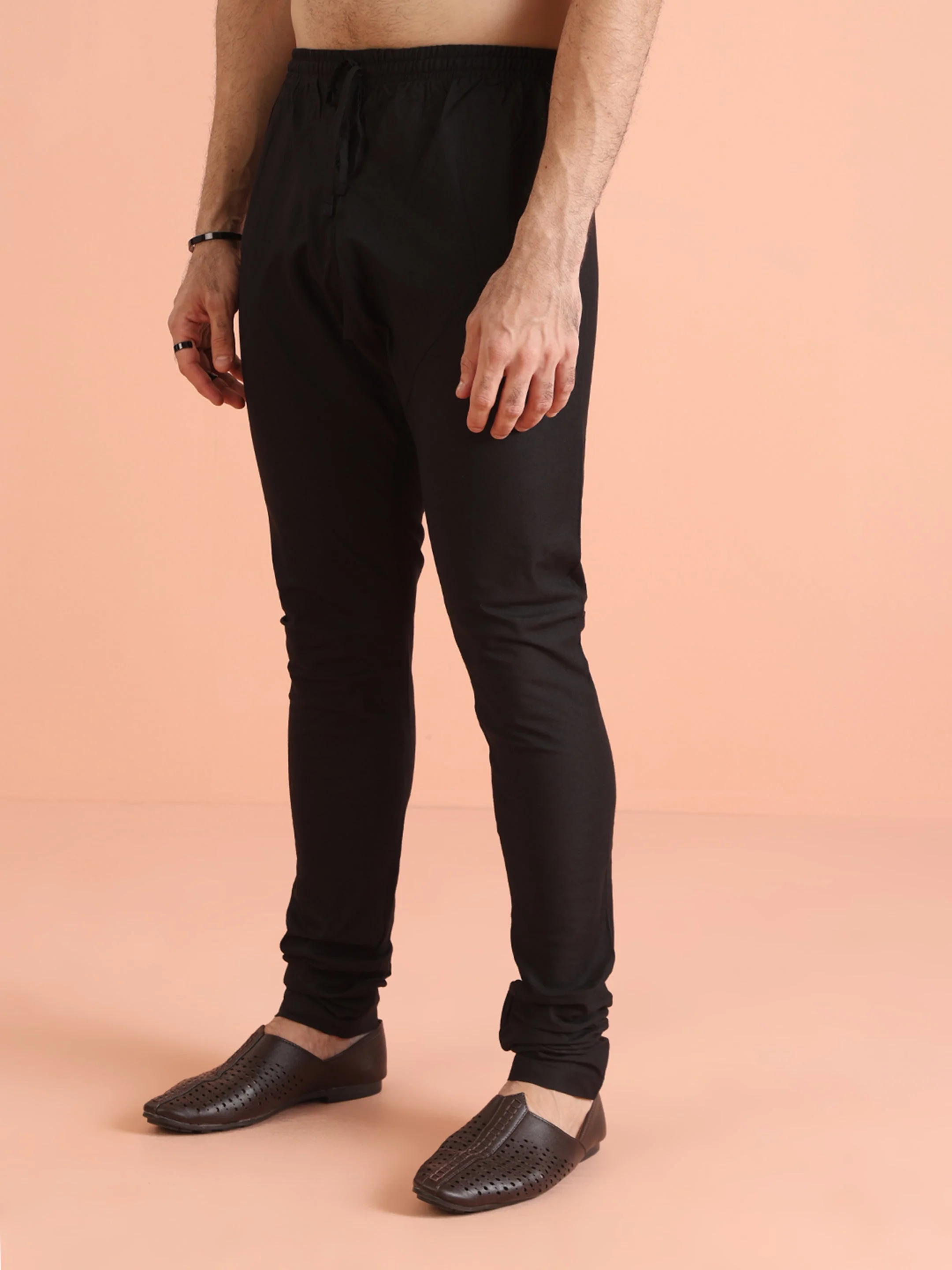 Men Black Mirror Work Elegant Festive Kurta Churidar Set - Image 7