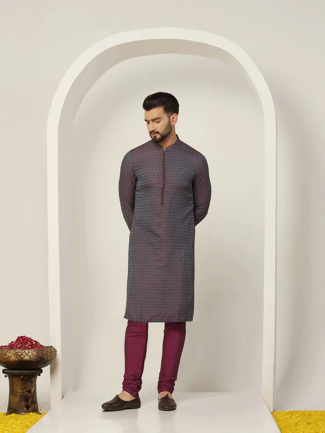 Men's Blue Kurta Churidar Set