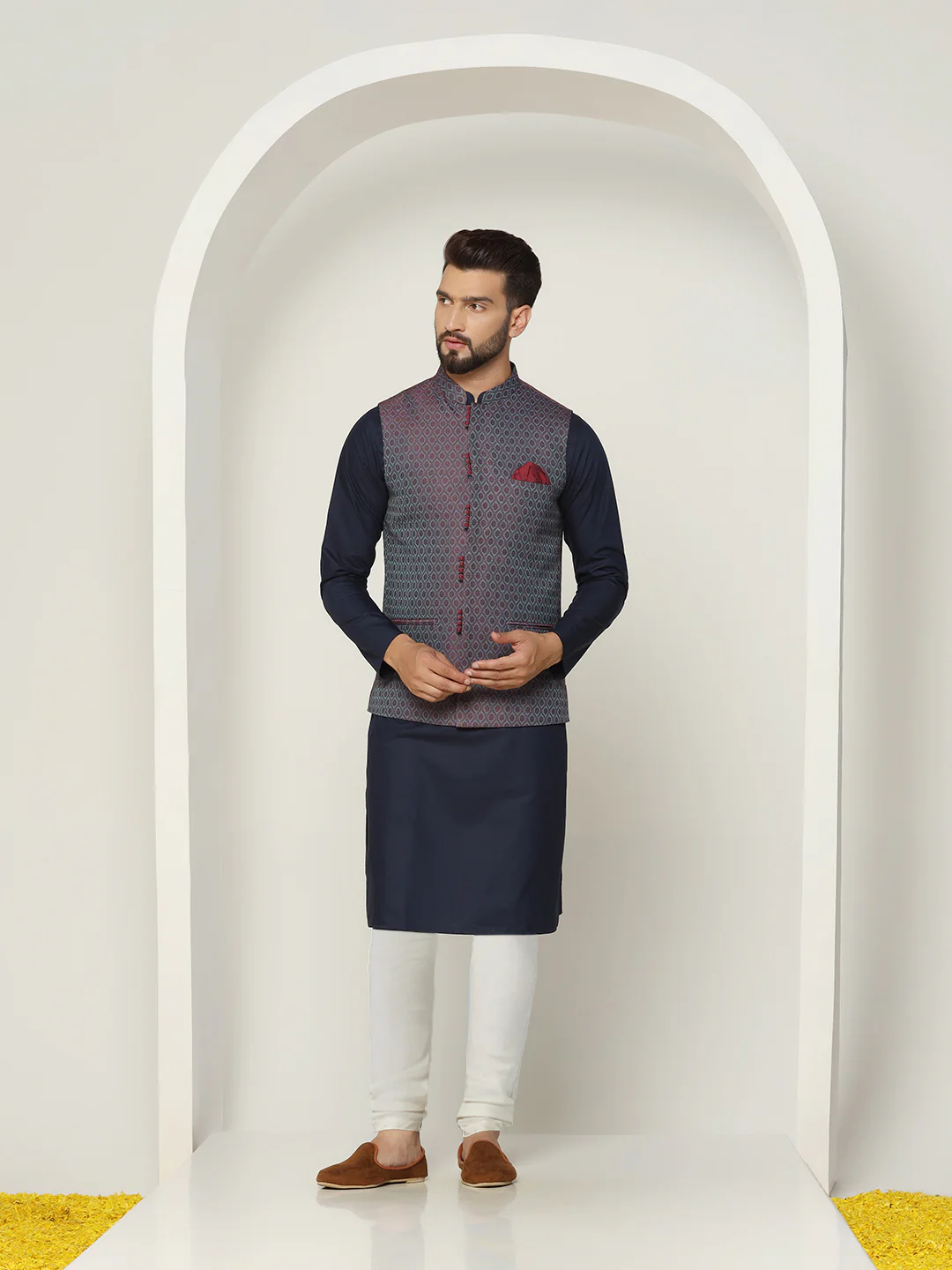 Blue Jacket Kurta Churidar Set