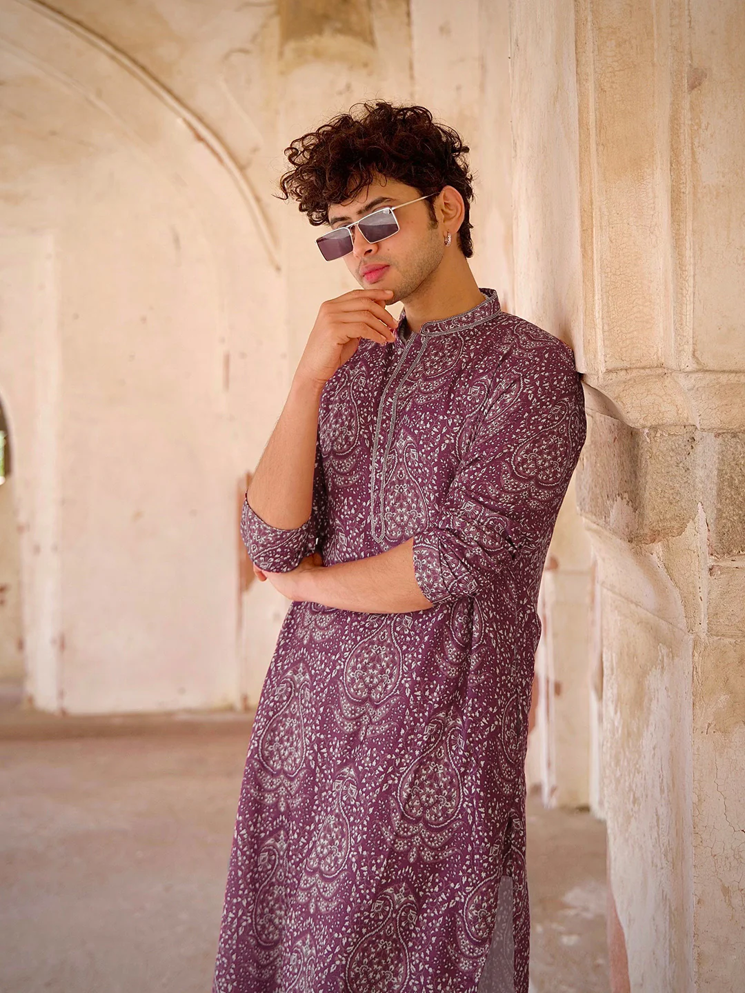 Magenta Art Silk Paisley Printed Kurta