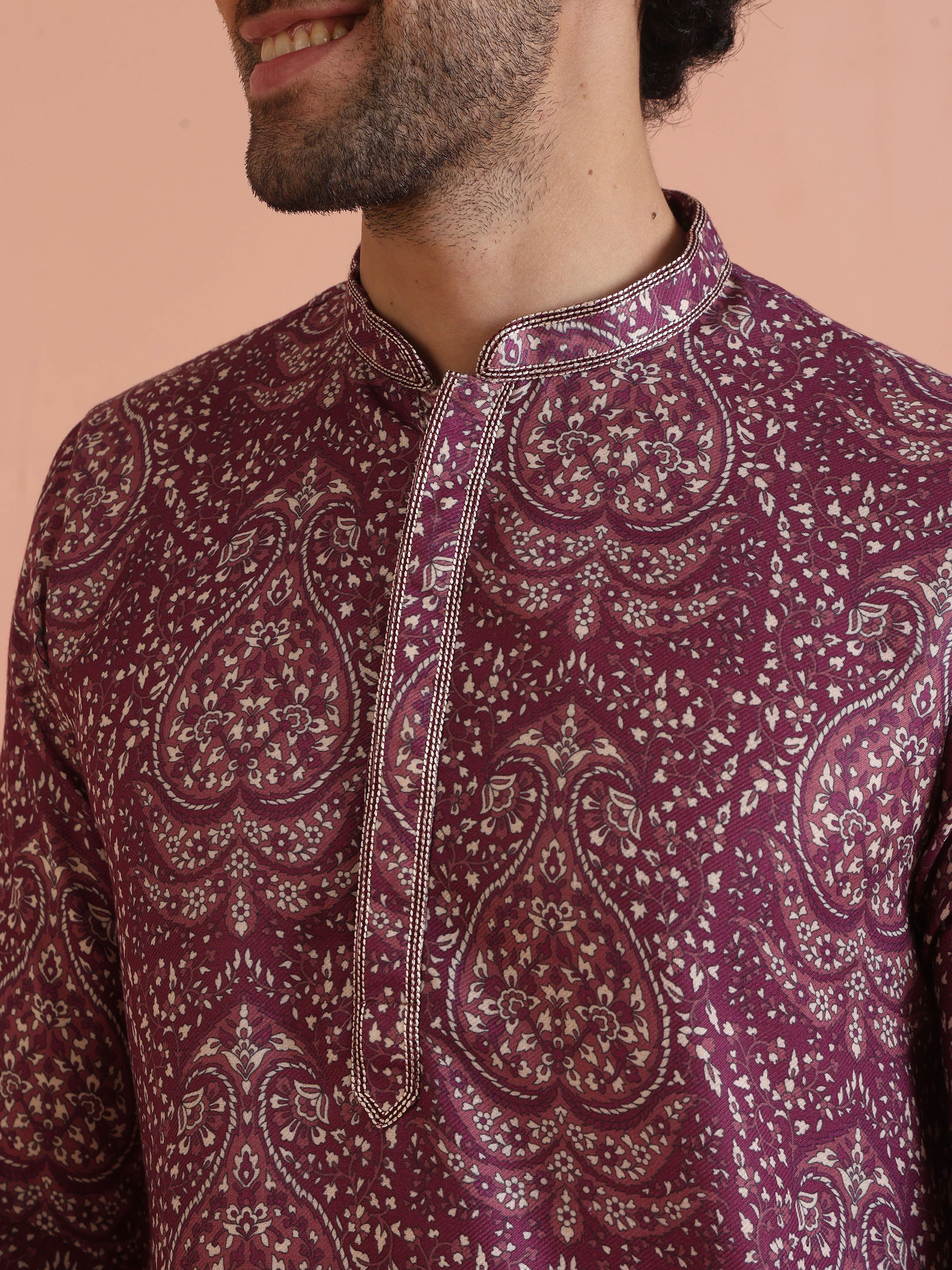 Magenta Art Silk Paisley Printed Kurta - Image 7