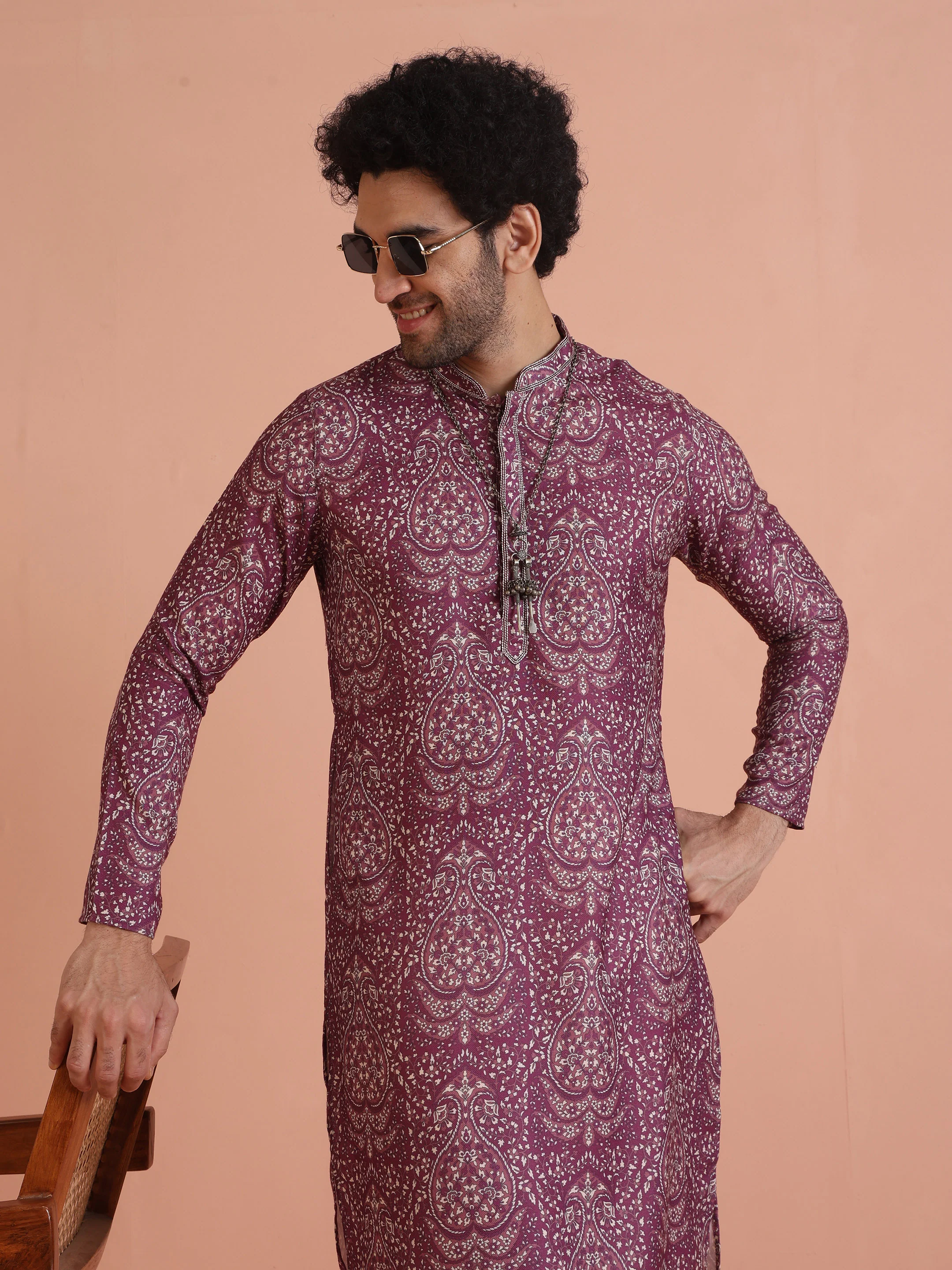 Magenta Art Silk Paisley Printed Kurta - Image 8