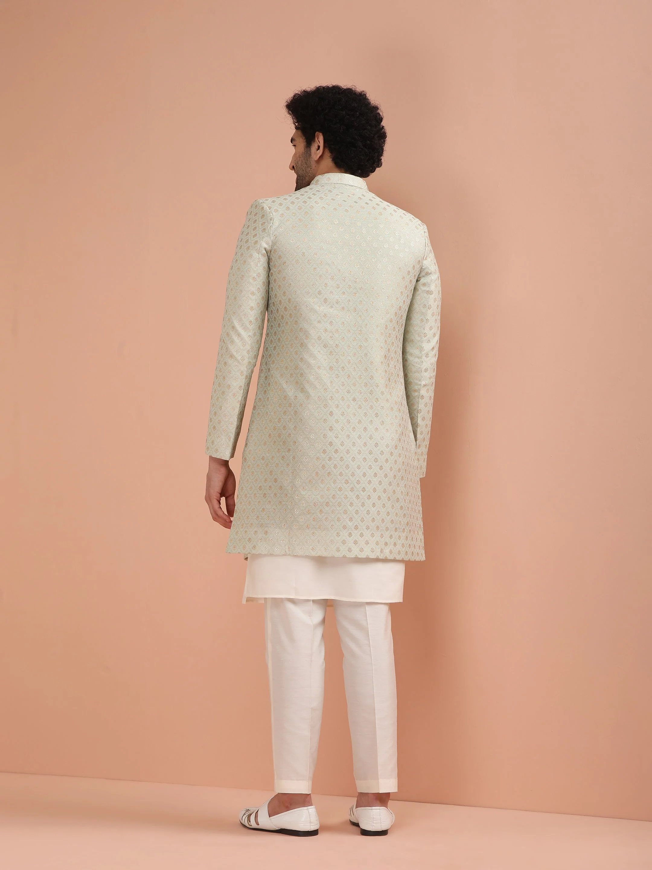 Men's Mint Green Kurta Indowestern Trouser Set - Image 20