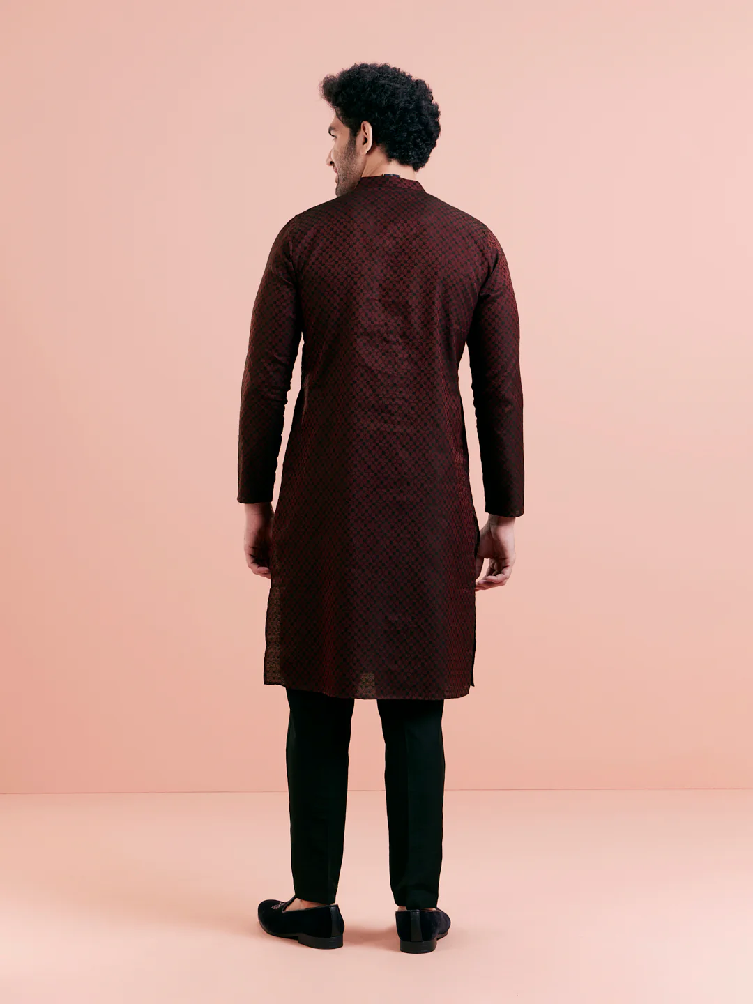Maroon Silk Blend Woven Long Kurta - Image 5