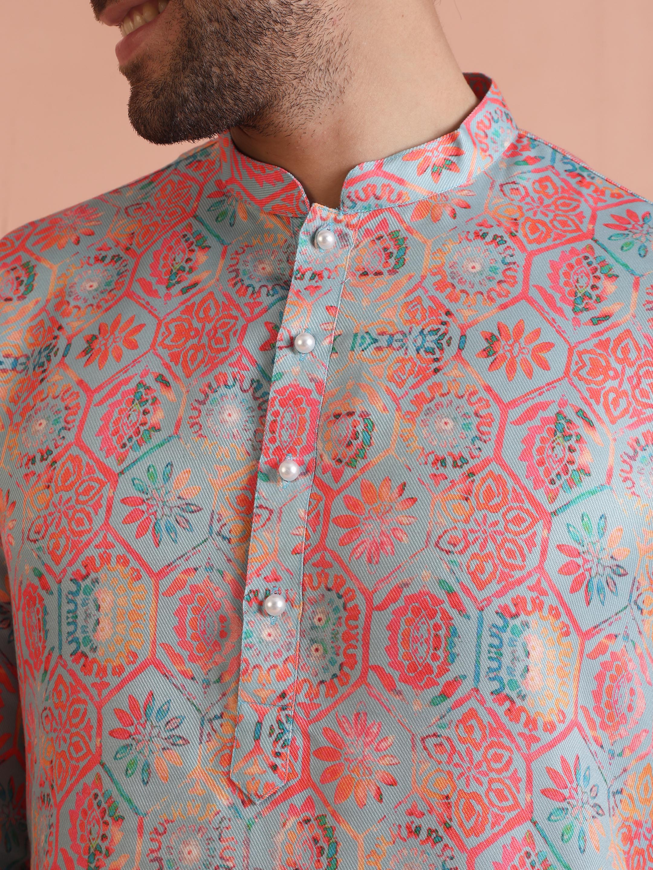 Multi Color Art Silk Printed Long Kurta - Image 6