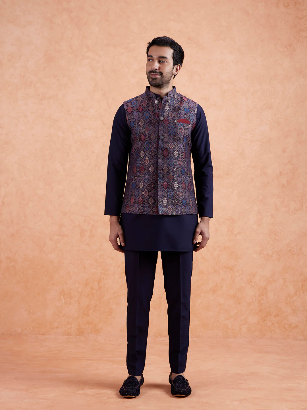 Multi-Coloured Jacquard Nehru Jacket - Image 6