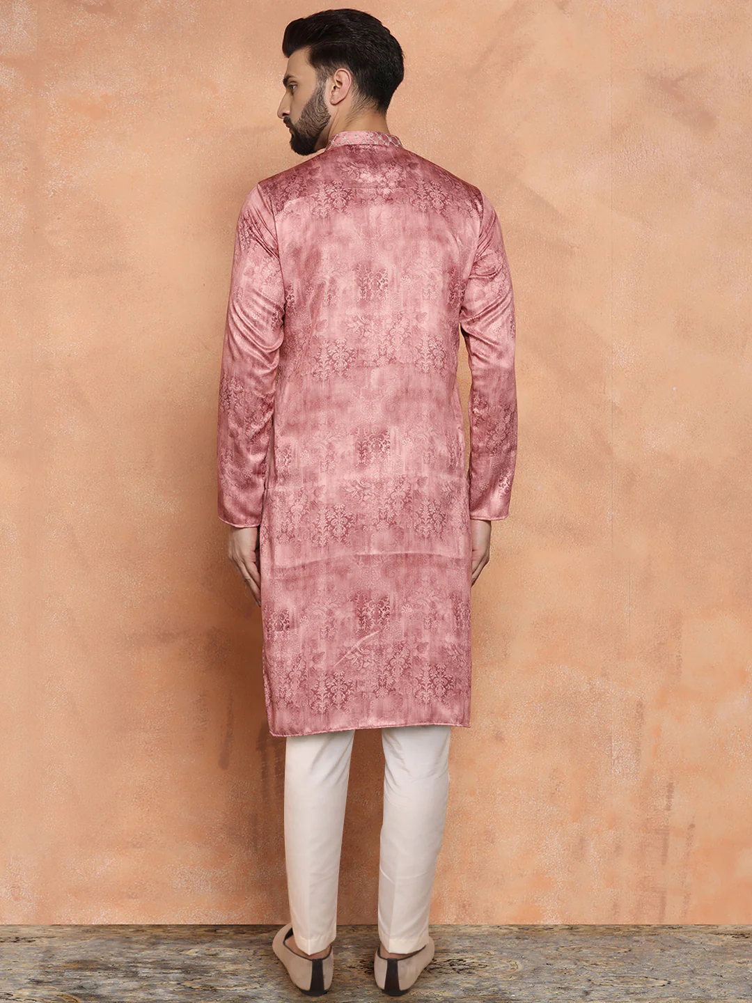 Pink Cotton Blend Metallic Kurta Trouser Set - Image 4