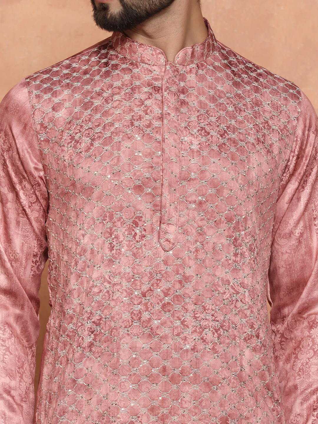 Pink Cotton Blend Metallic Kurta Trouser Set - Image 5