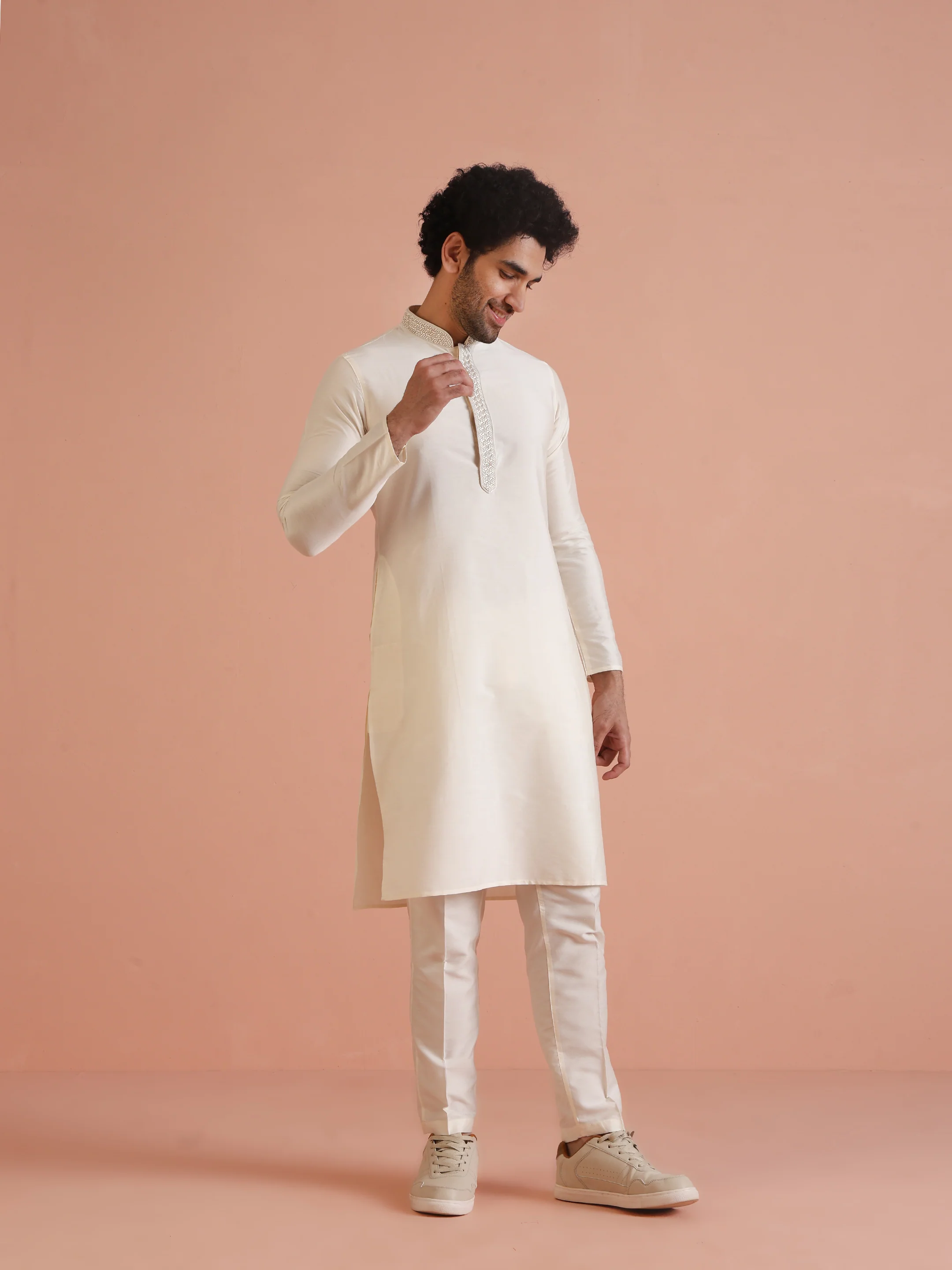 Cream Embroidered Kurta - Image 8