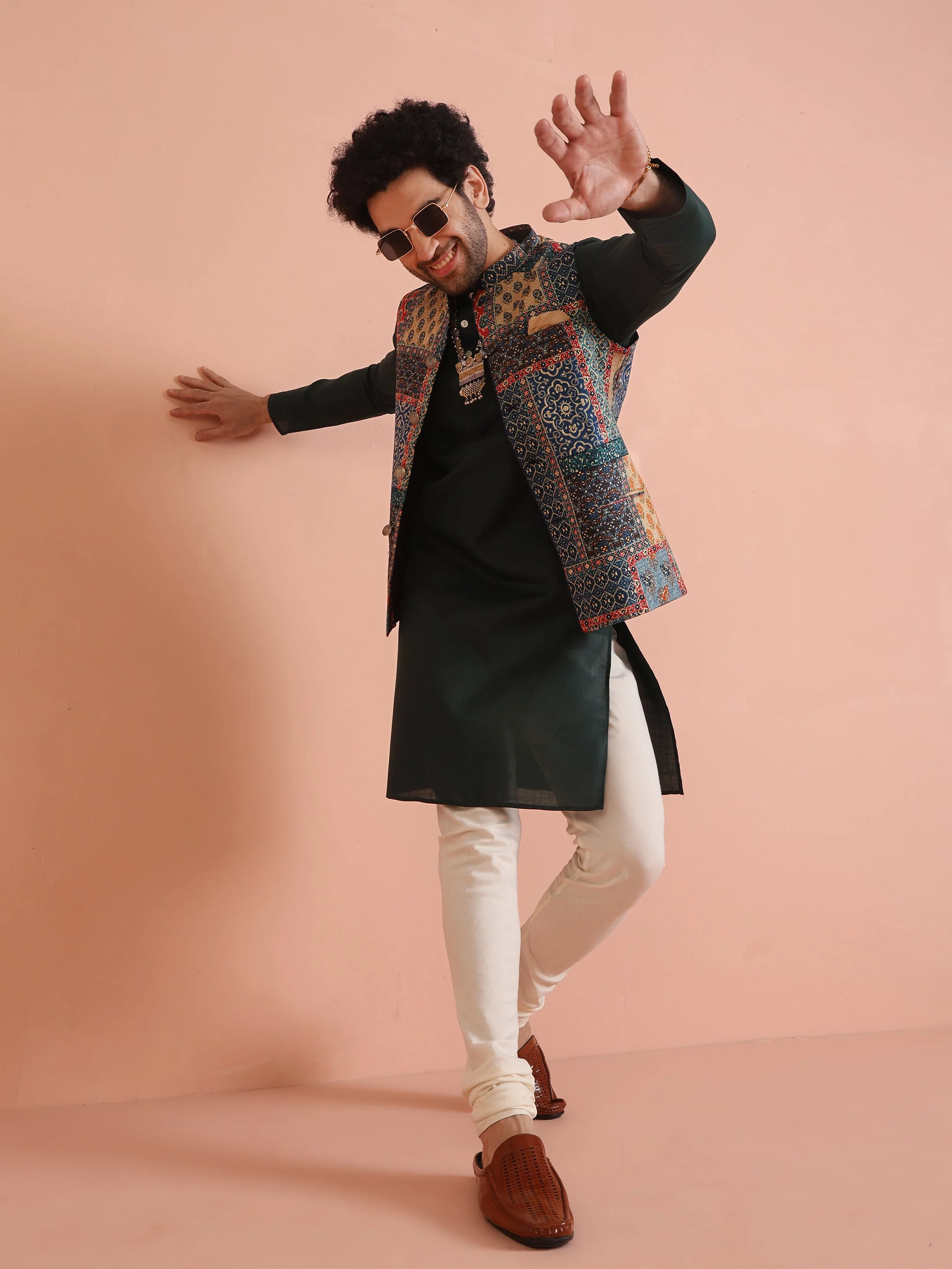 Kisah Multicolor Patchwork Printed Silk Blend Nehru Jacket with Mandarin Collar - Image 8