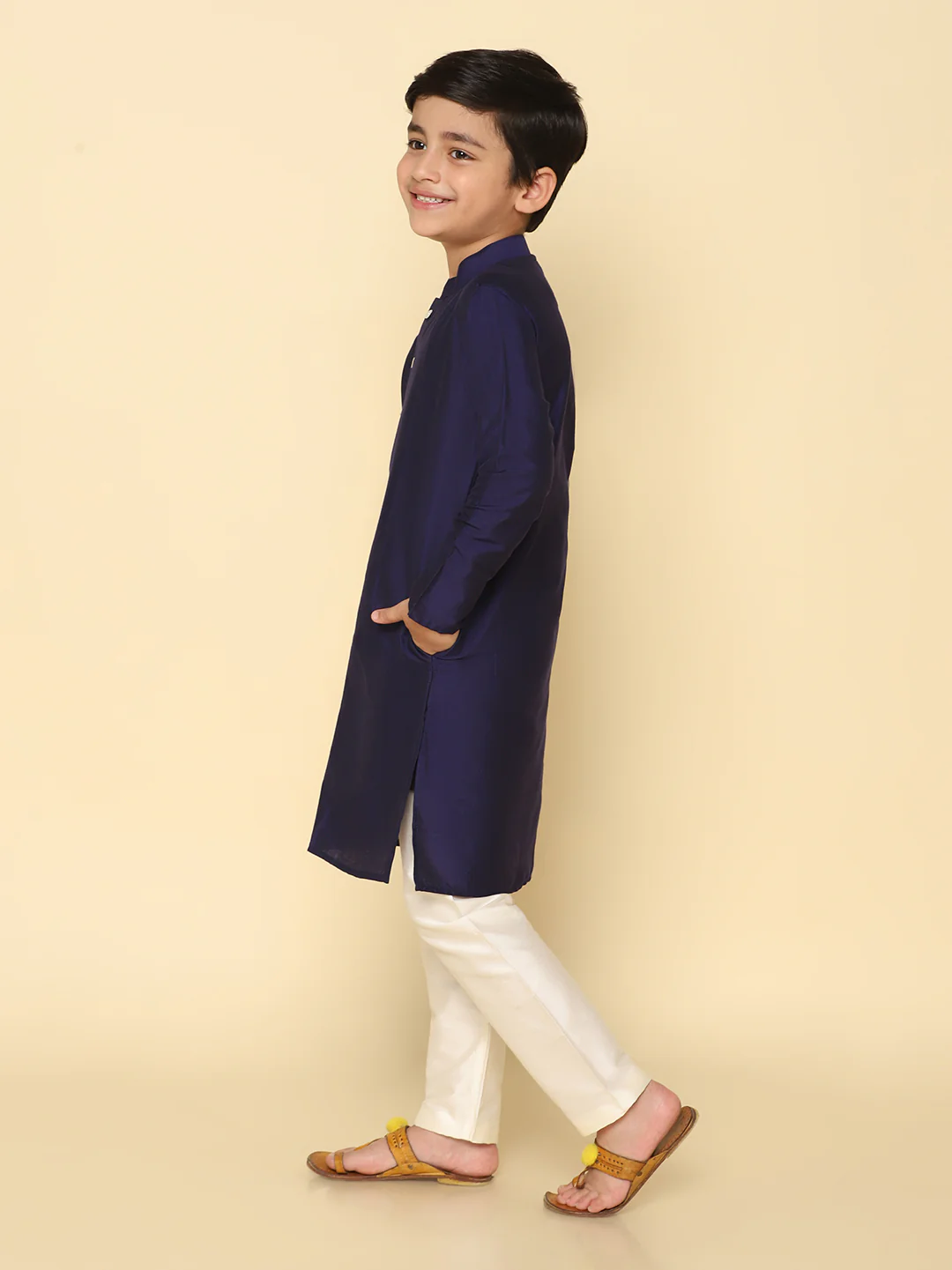 Boy's Navy Blue Kurta Pyjama Set - Image 2