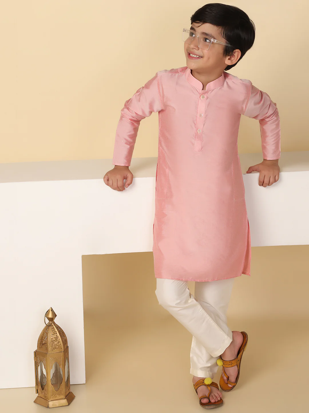 Boy's Light pink Kurta Pyjama Set - Image 7