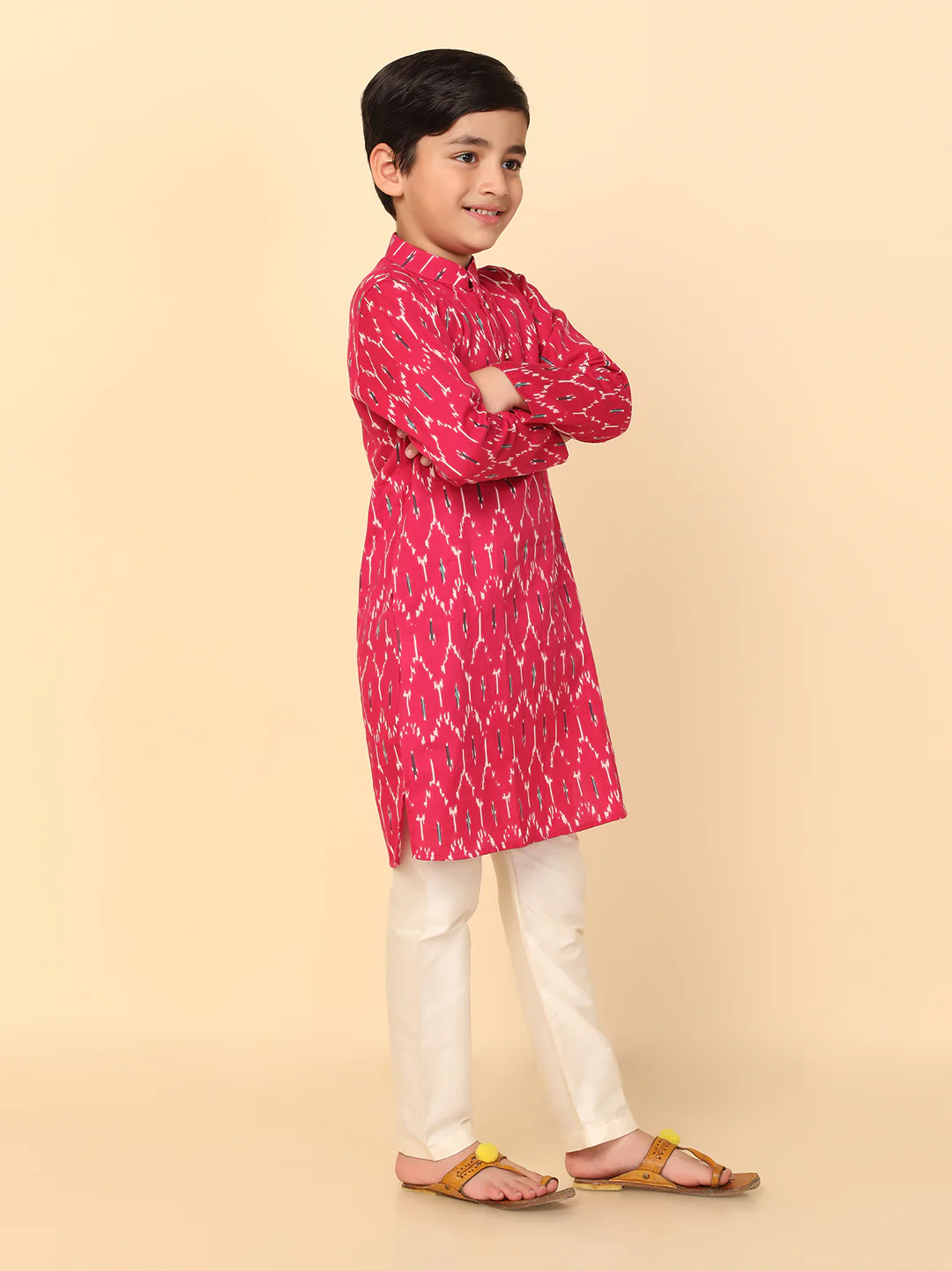 Boy's Hot Pink Kurta Pyjama Set - Image 3