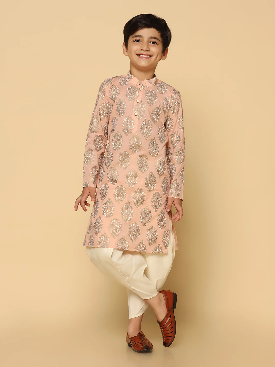 Boy's Peach Kurta Dhoti Set