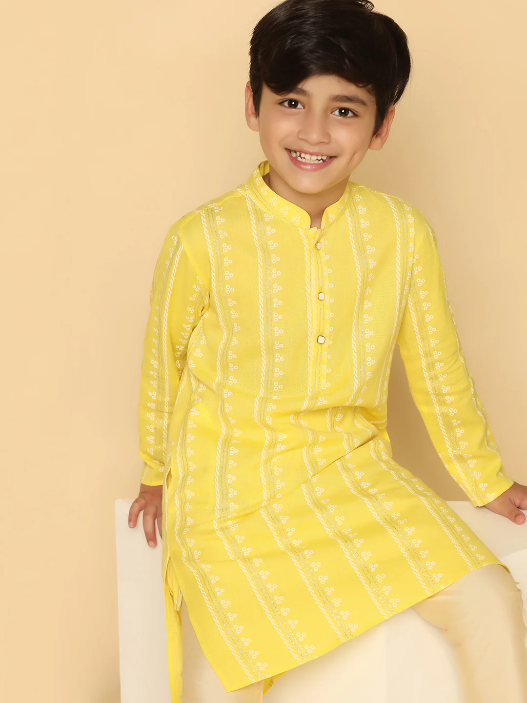 Boy's Yellow Kurta Pyjama Set - Image 5
