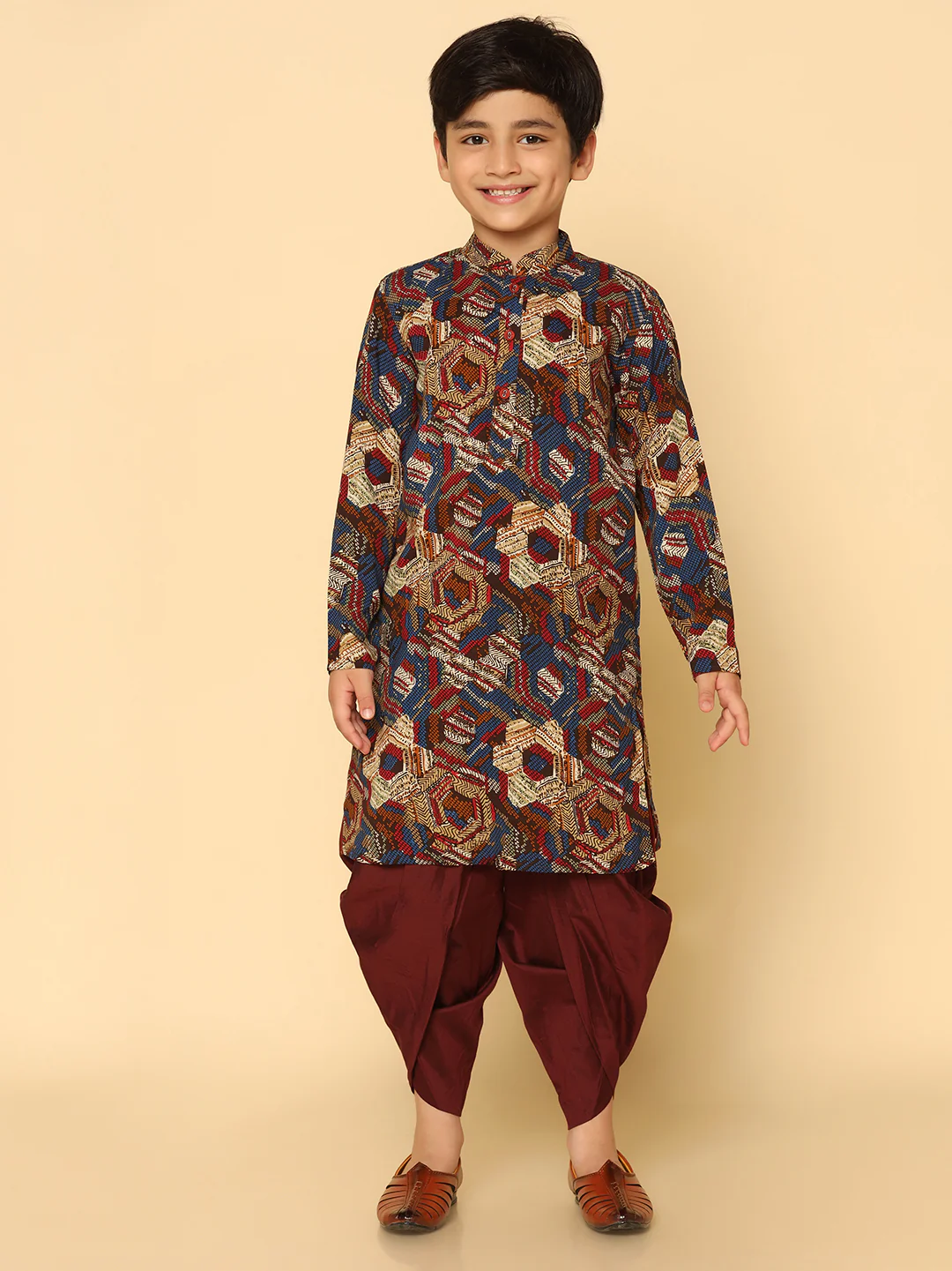 Boy's Maroon Kurta Dhoti Set