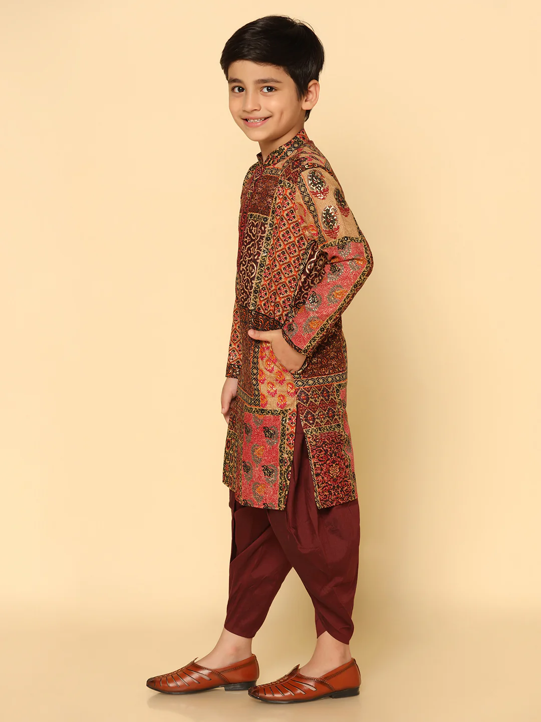 Boy's Multicolor Kurta Dhoti Set - Image 2