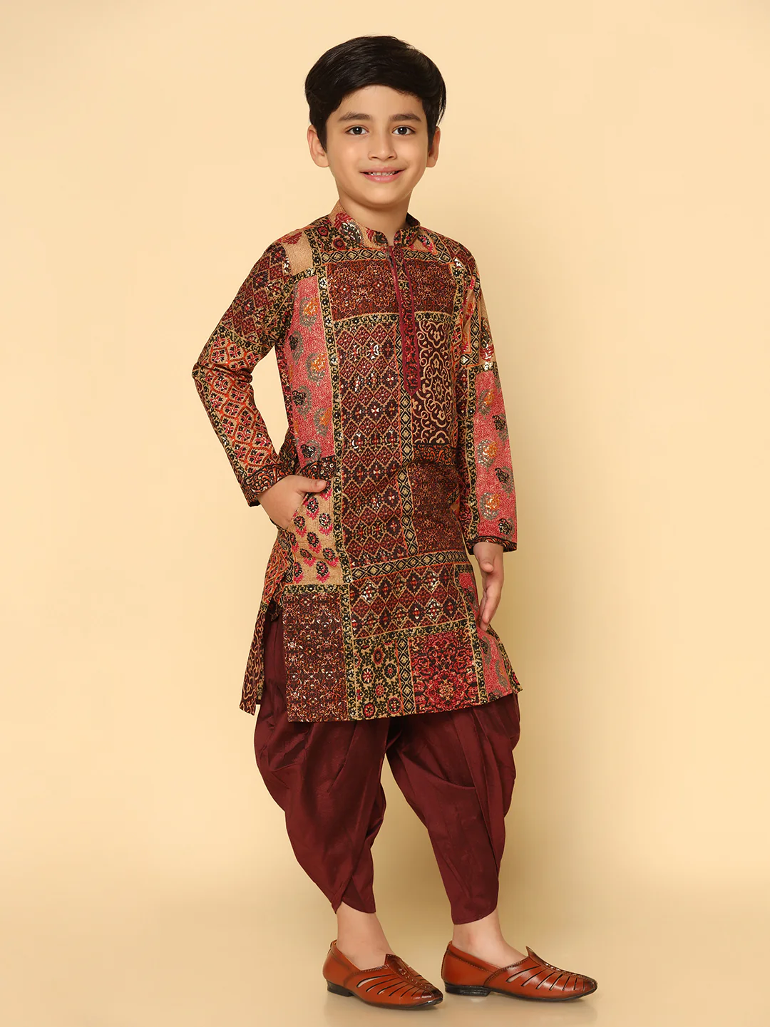 Boy's Multicolor Kurta Dhoti Set - Image 3