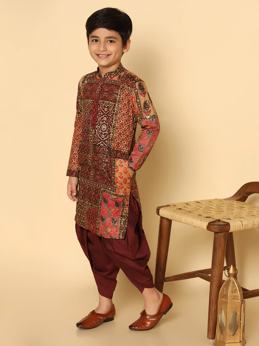 Boy's Multicolor Kurta Dhoti Set - Image 7