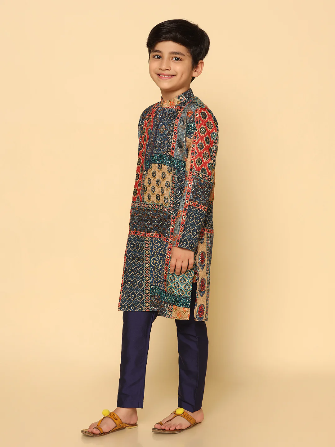 Boy's Multicolor Kurta Pyjama Set - Image 2