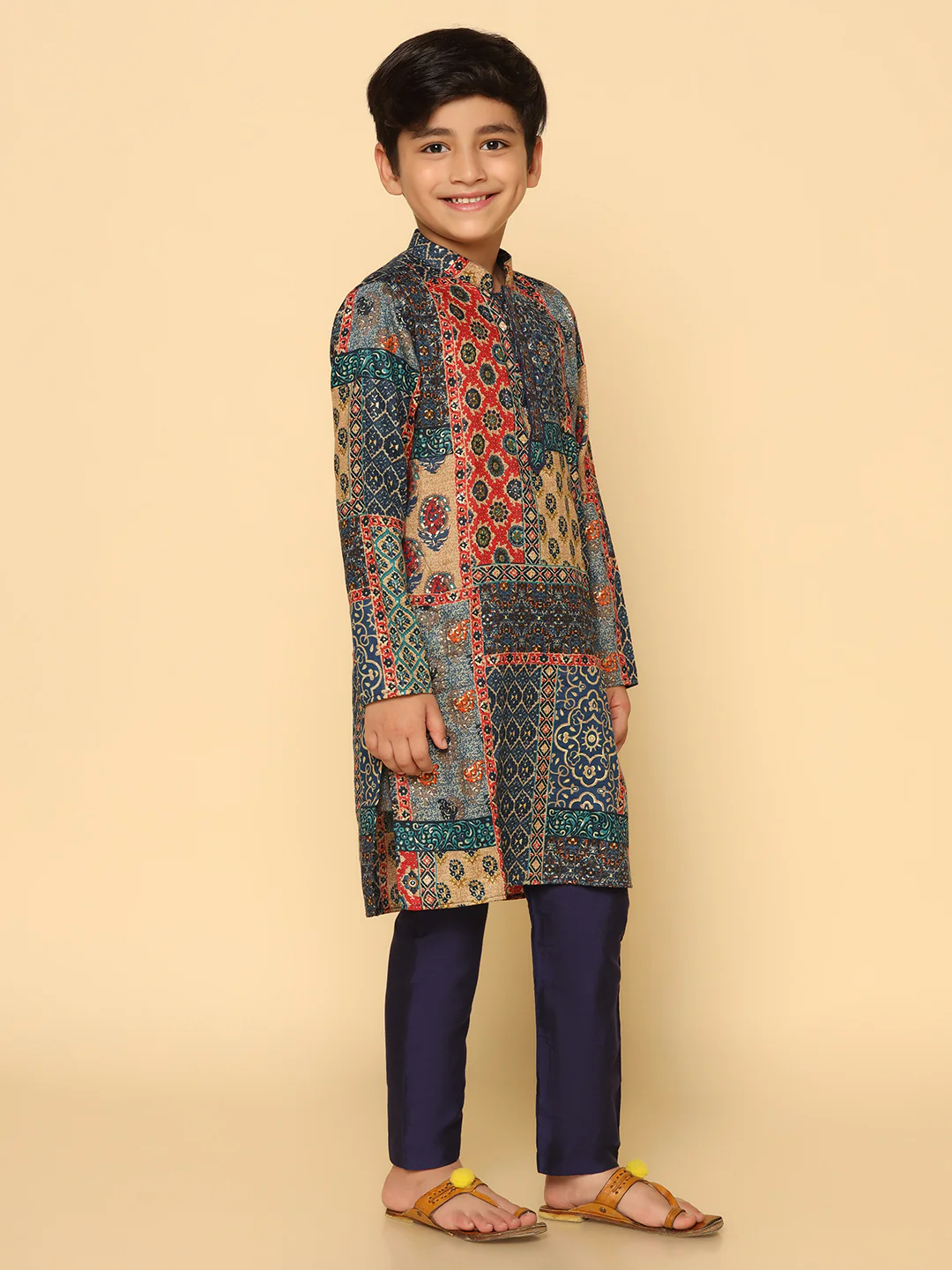 Boy's Multicolor Kurta Pyjama Set - Image 3