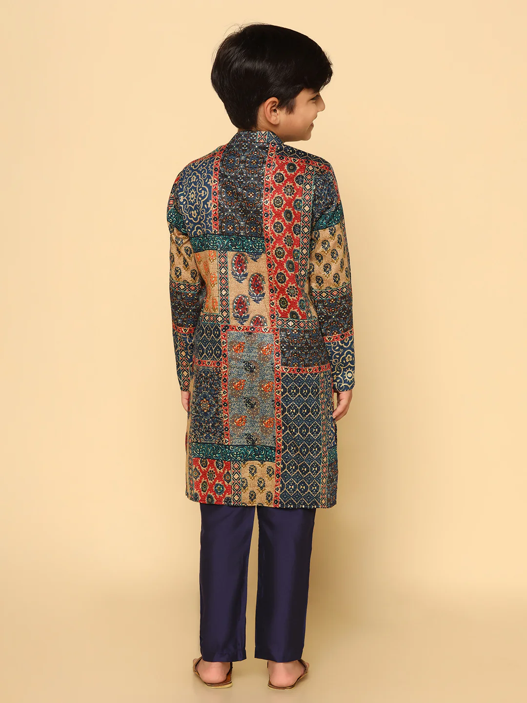 Boy's Multicolor Kurta Pyjama Set - Image 4
