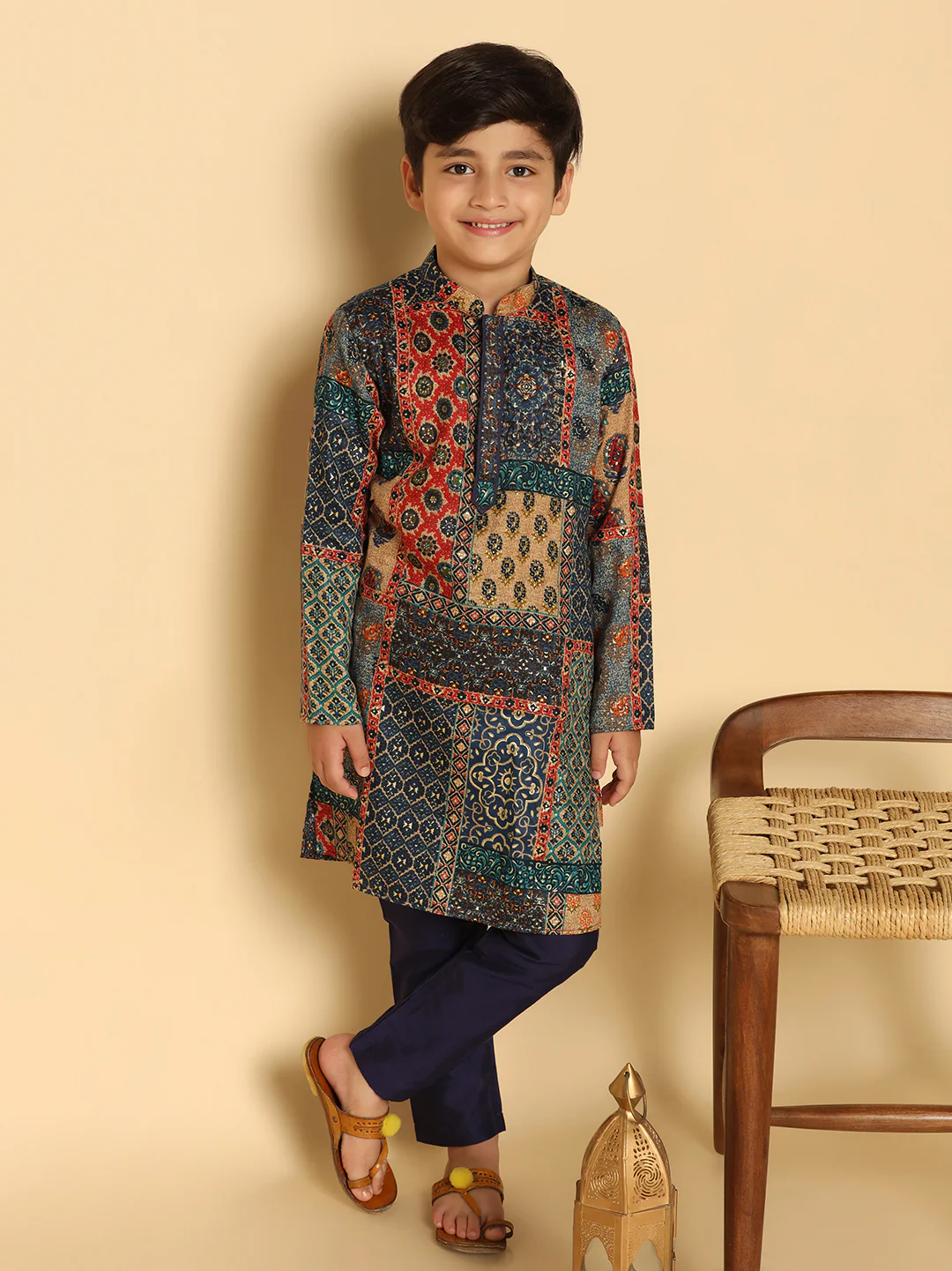 Boy's Multicolor Kurta Pyjama Set - Image 7