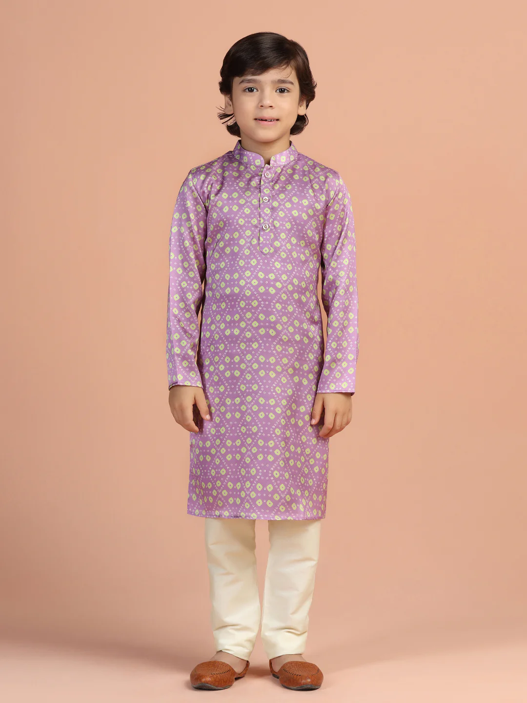 Lavender Gold Printed Kids Kurta Set
