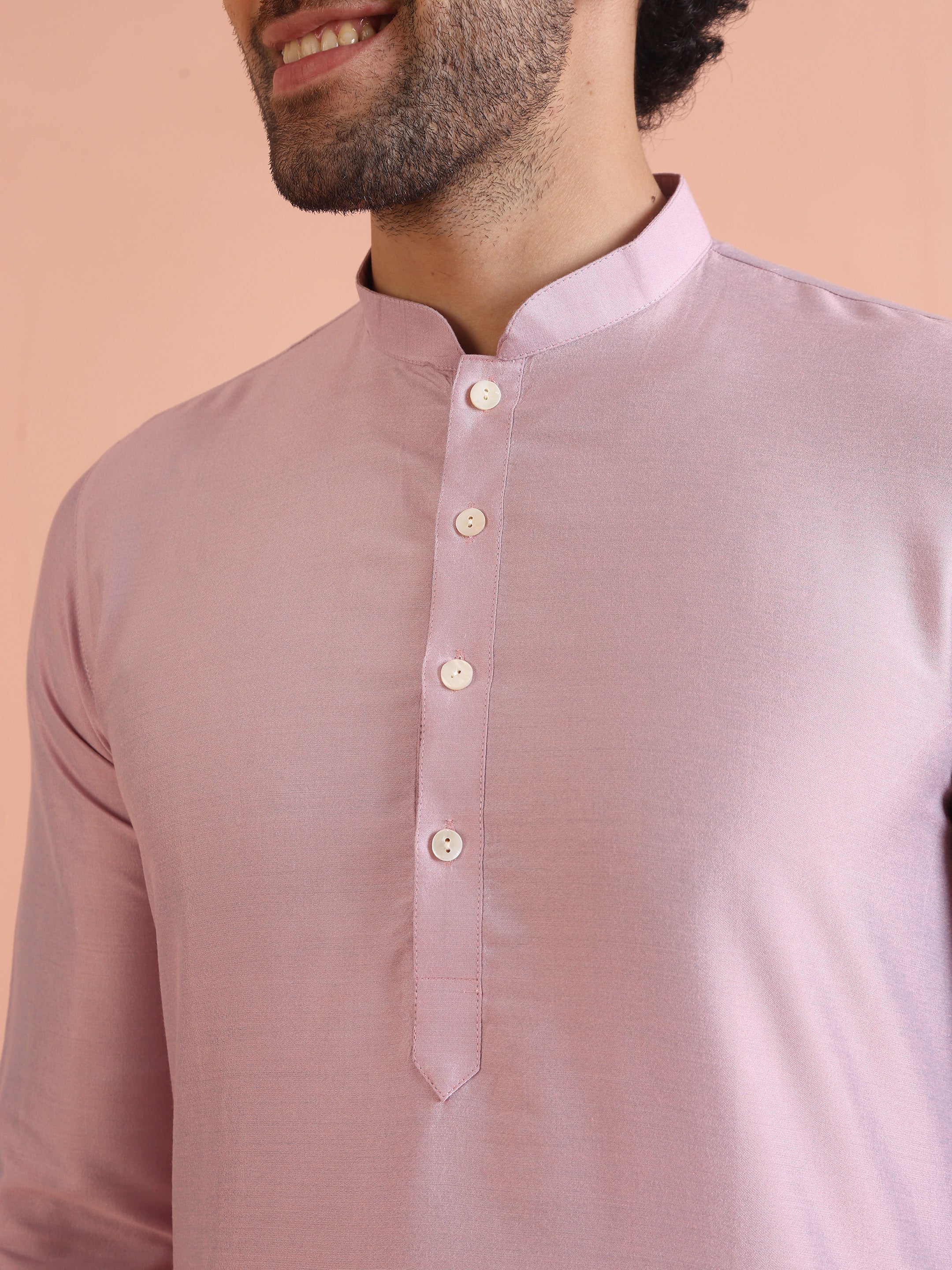 Light Pink Cotton Silk Plain Kurta - Image 3