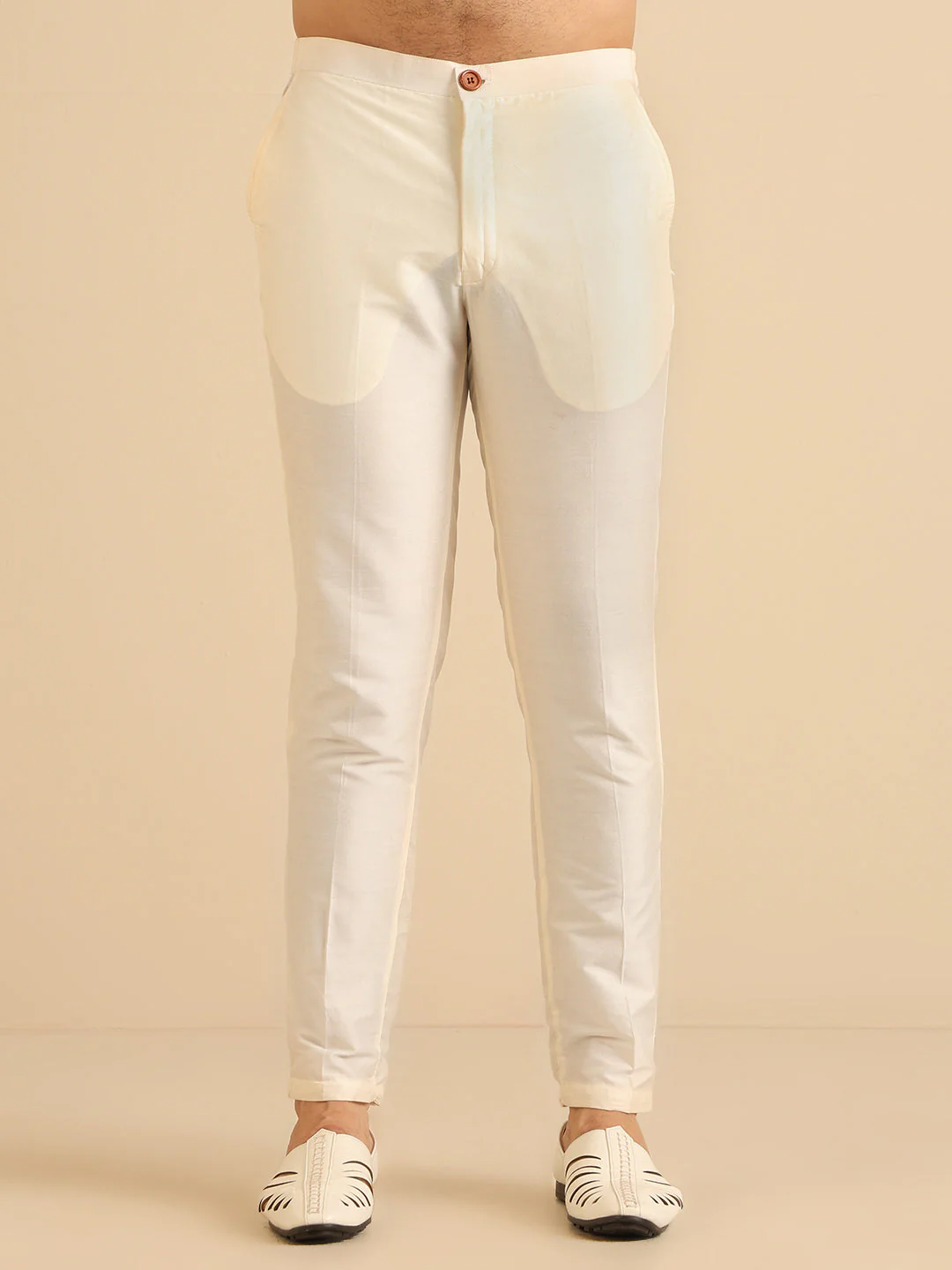 Light Pink Silk Blend Solid Kurta Trouser Set - Image 6
