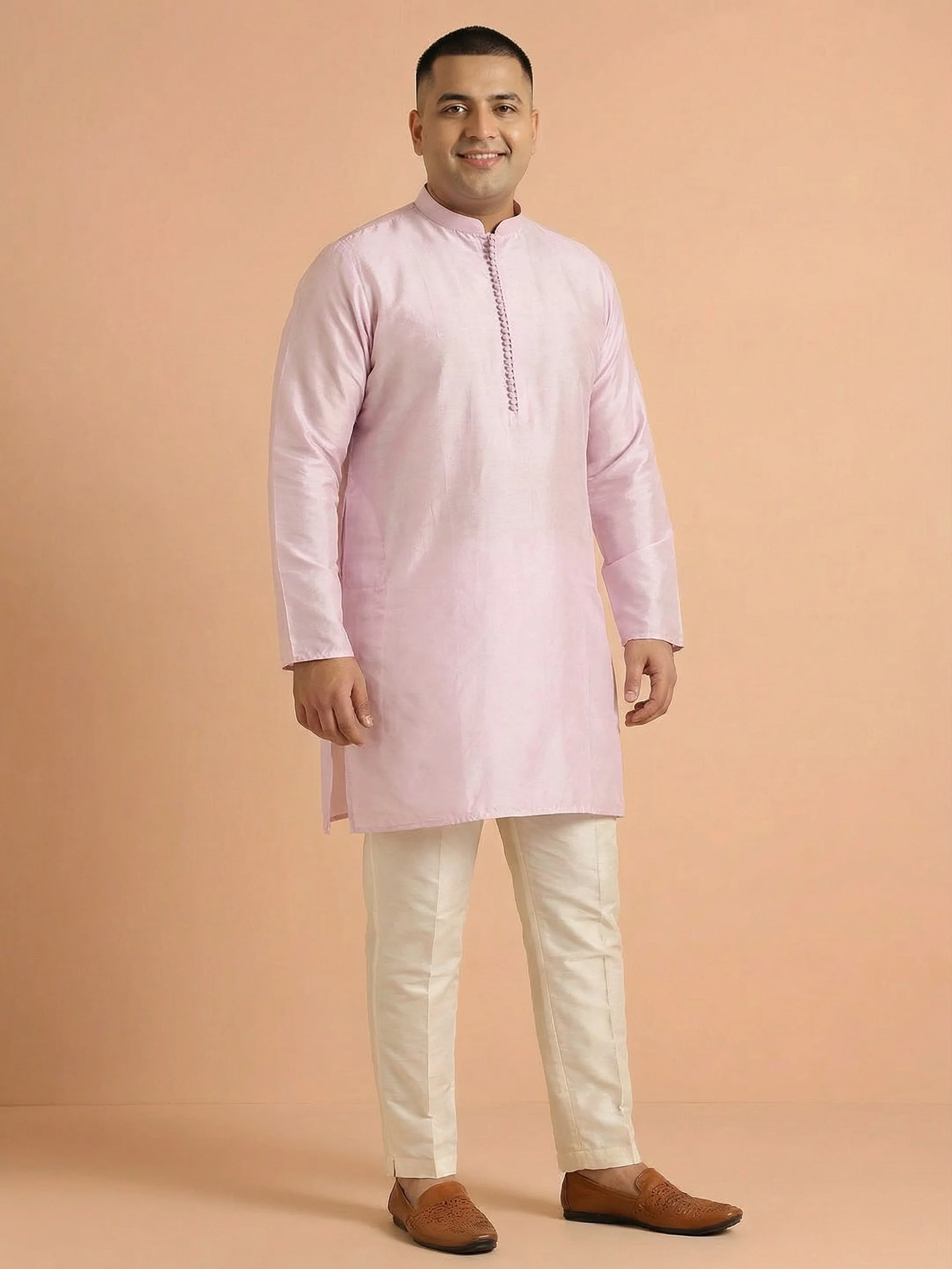 Lavender Silk Blend Solid Mid Kurta