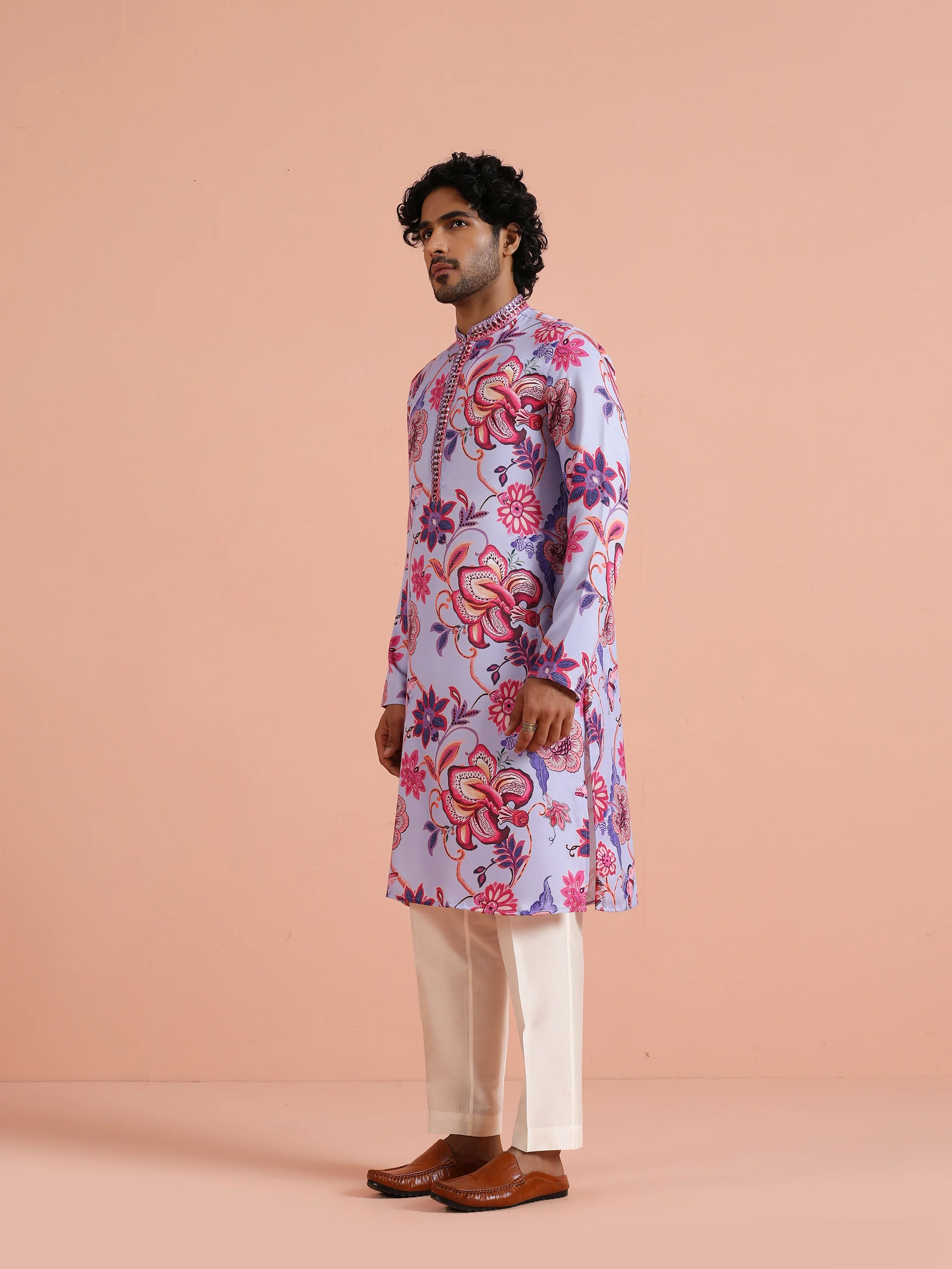 Lilac Floral Printed Kurta - Image 2