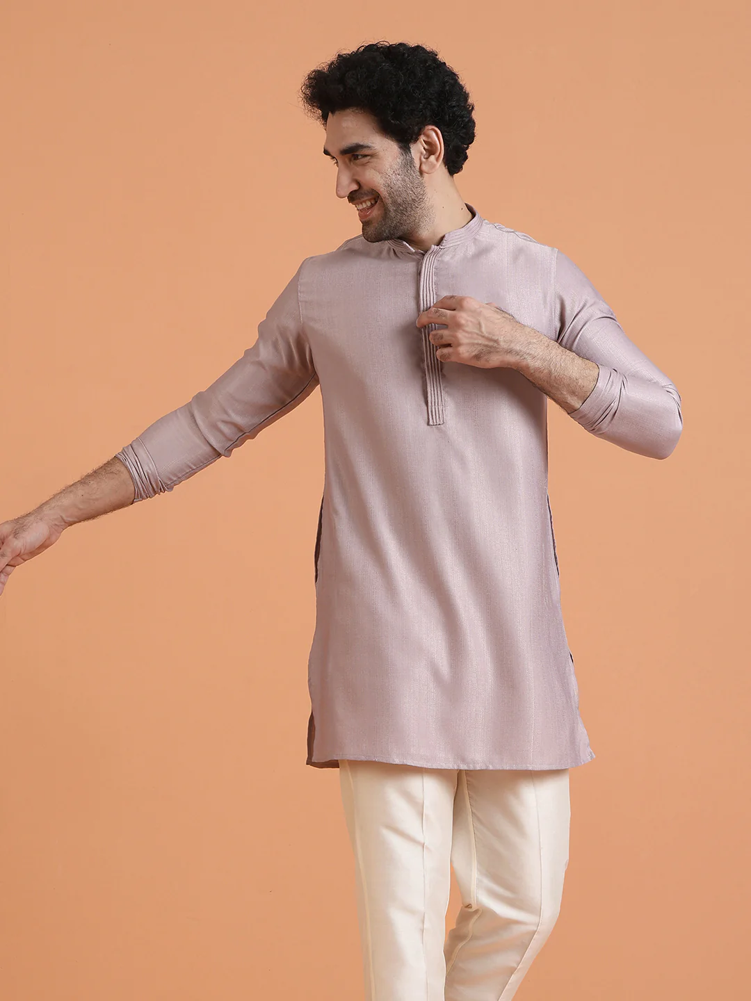 Lilac Silk Blend Solid Mid Kurta