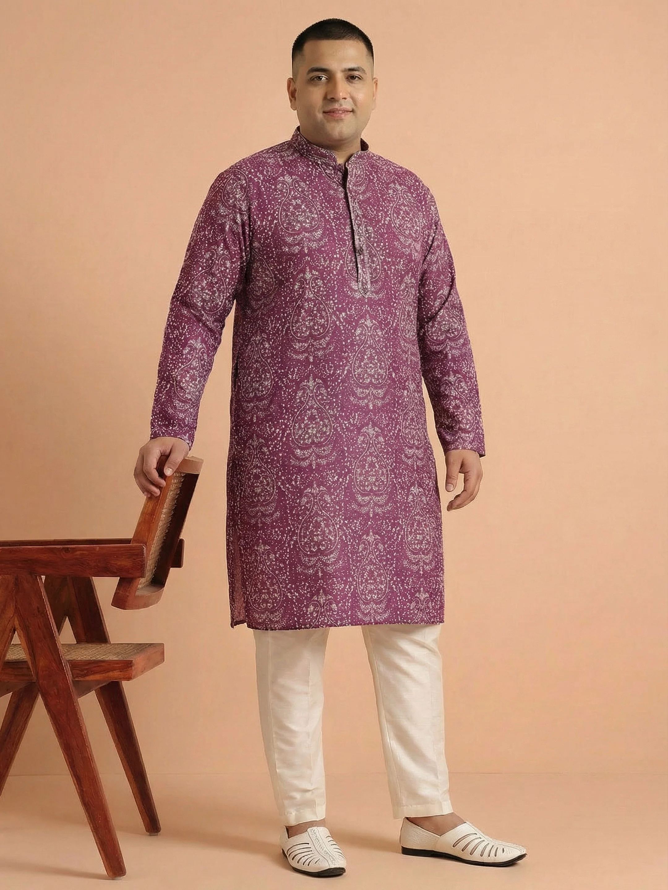 Magenta Art Silk Paisley Printed Kurta - Image 2