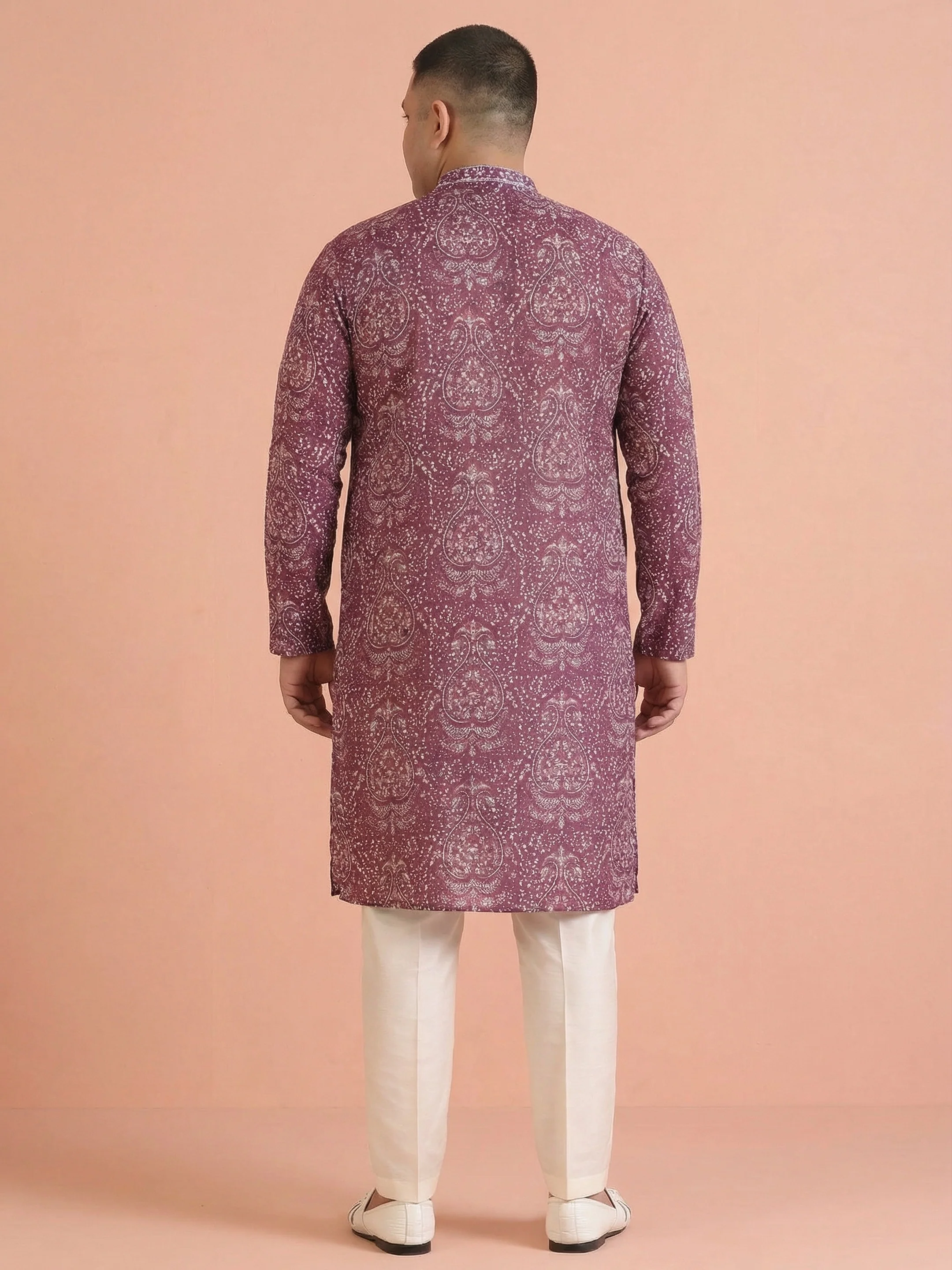 Magenta Art Silk Paisley Printed Kurta - Image 3